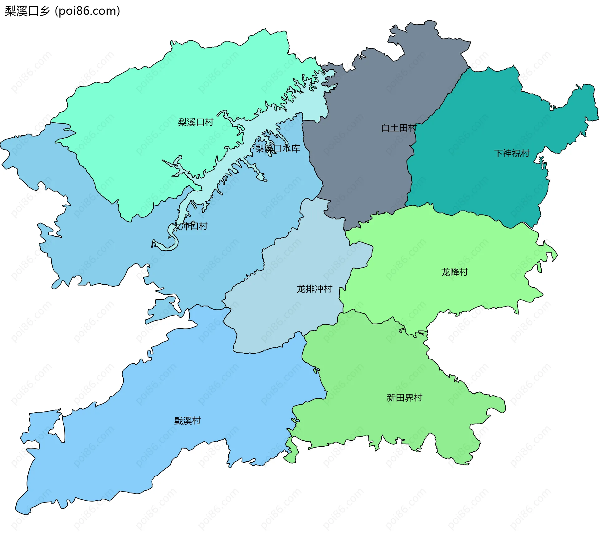 梨溪口乡边界地图(五级行政区划)