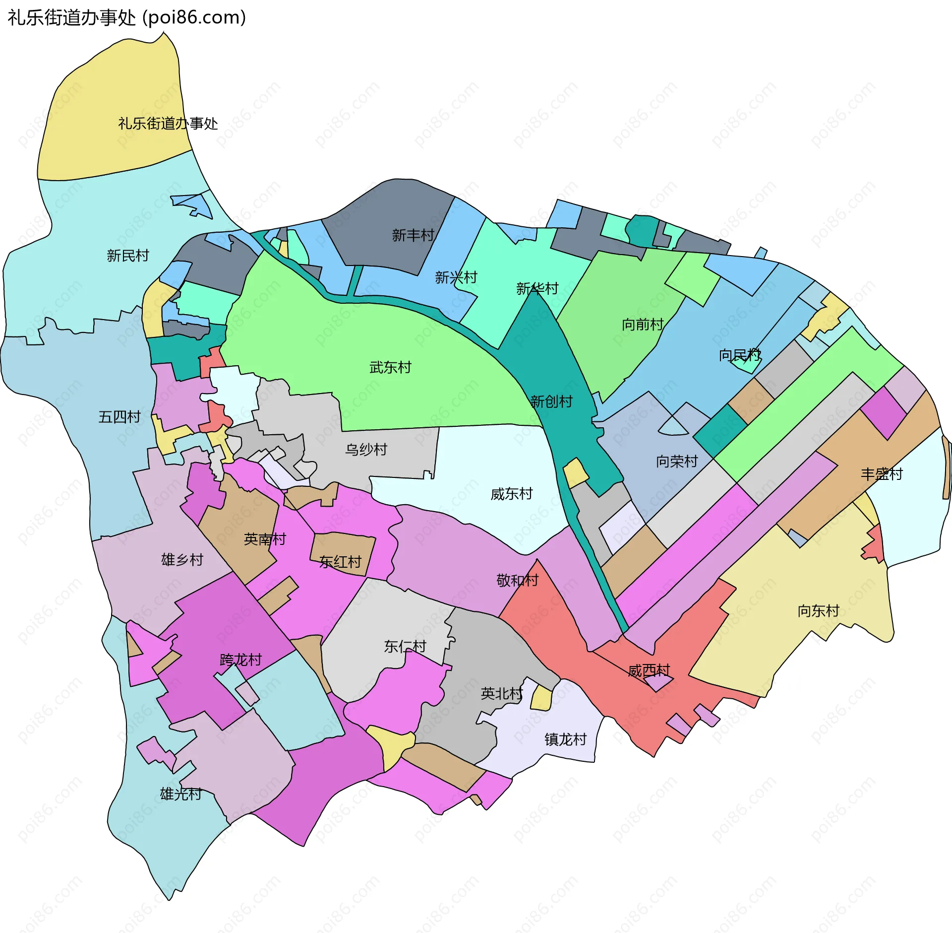 礼乐街道办事处边界地图(五级行政区划)