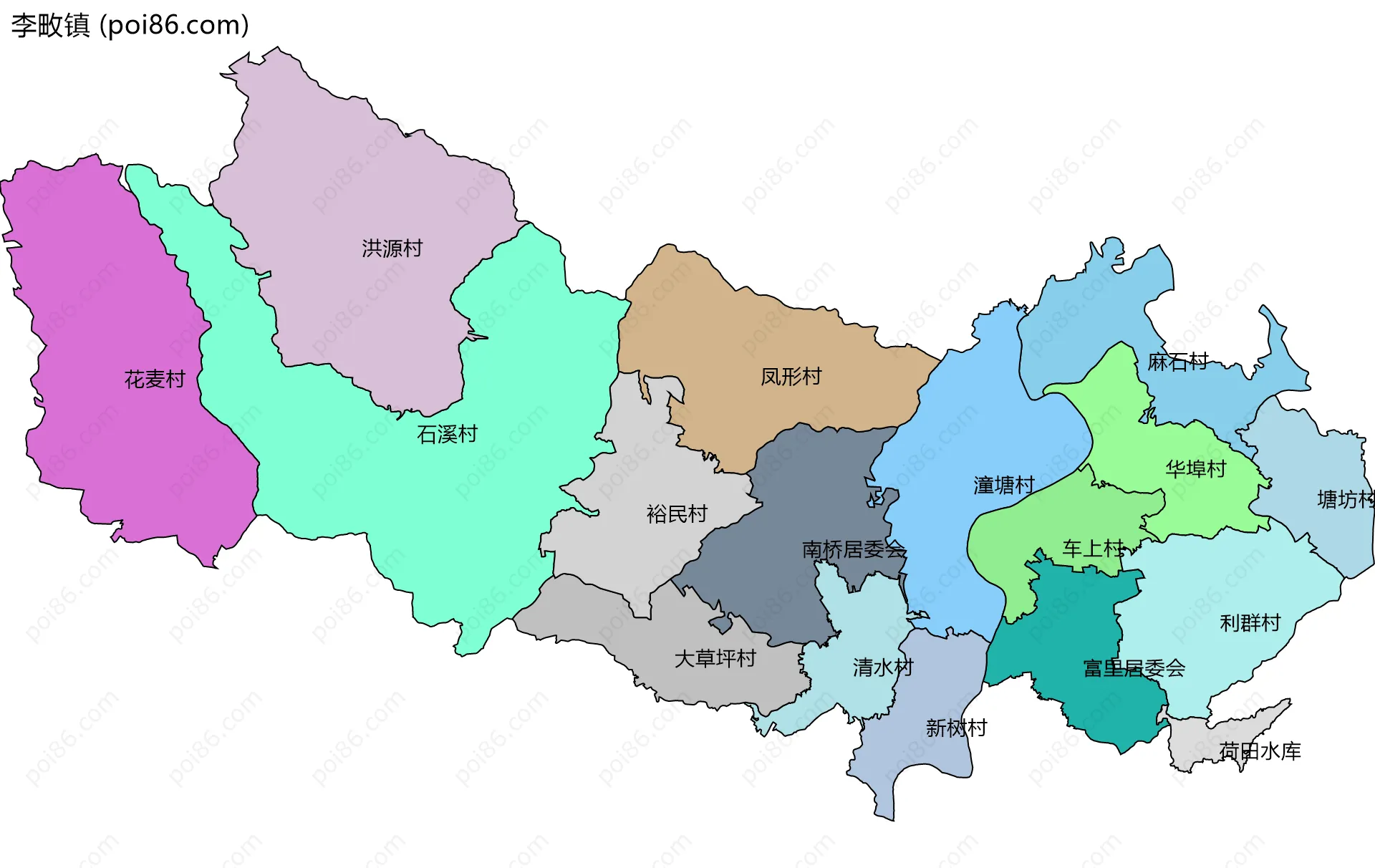 李畋镇边界地图(五级行政区划)