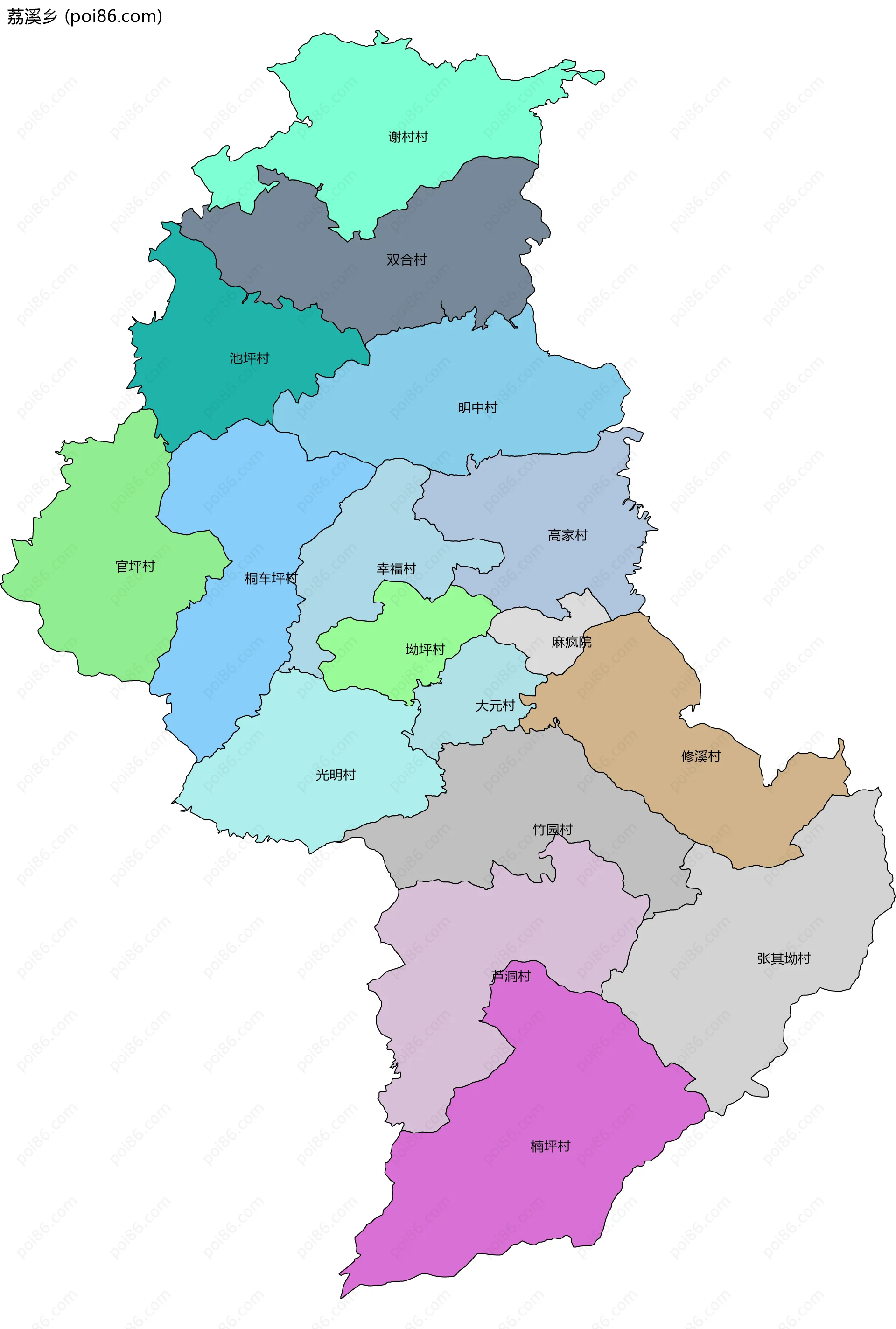 荔溪乡边界地图(五级行政区划)