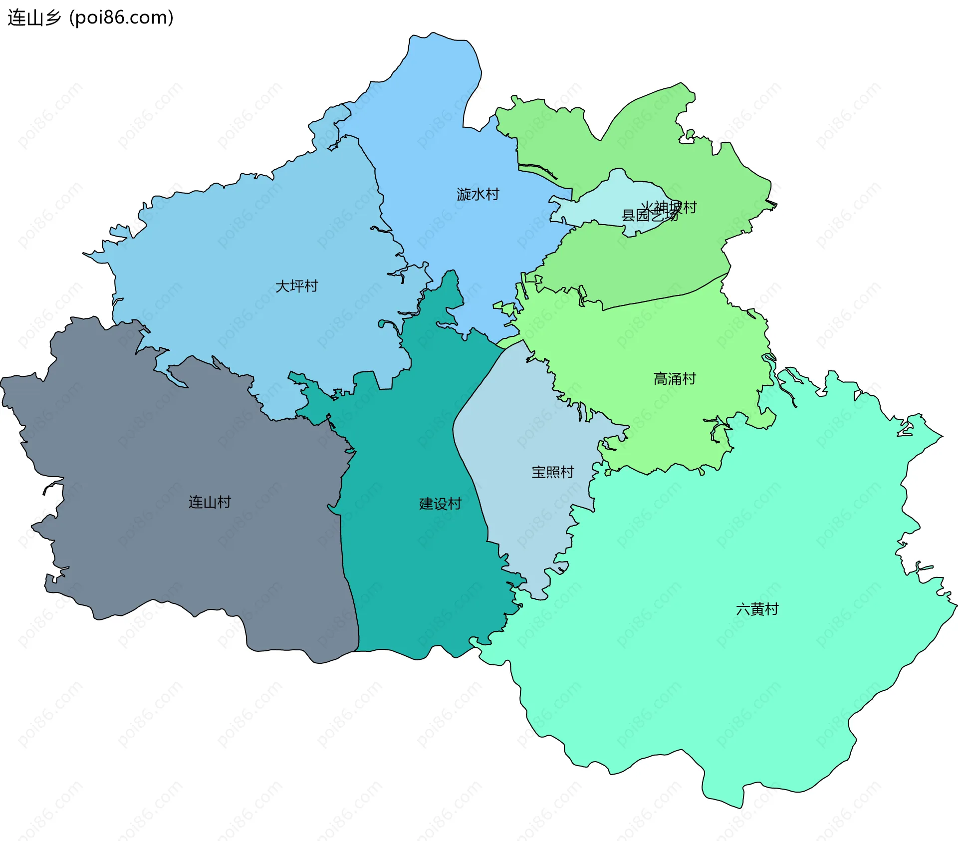 连山乡边界地图(五级行政区划)