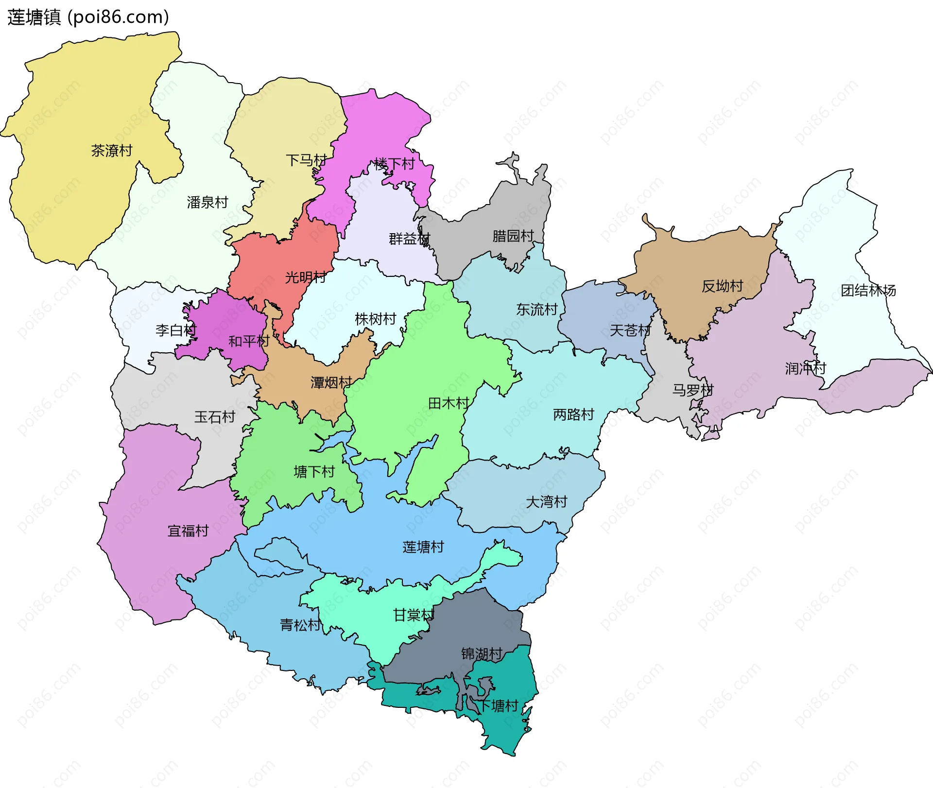 莲塘镇边界地图(五级行政区划)