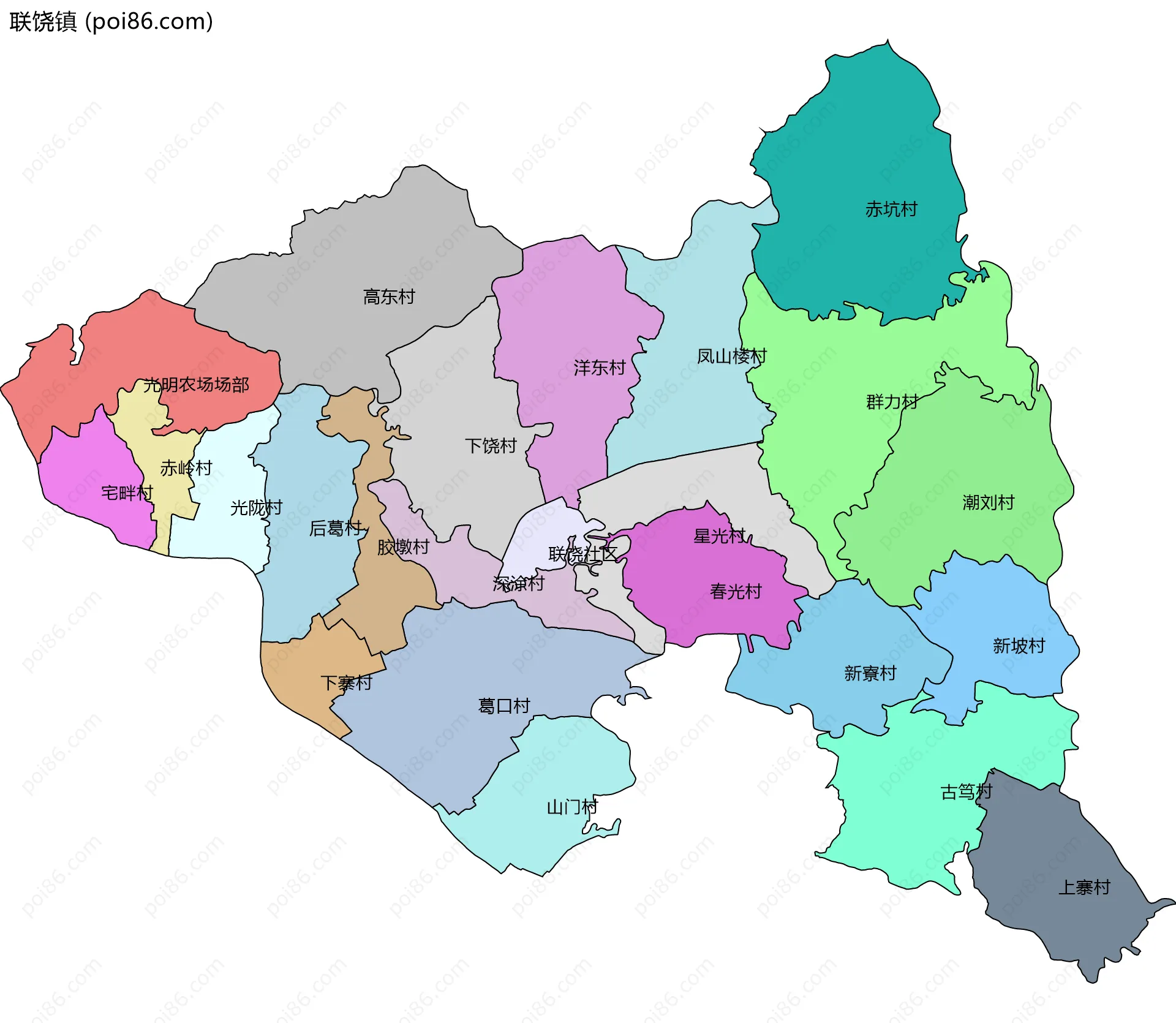 联饶镇边界地图(五级行政区划)