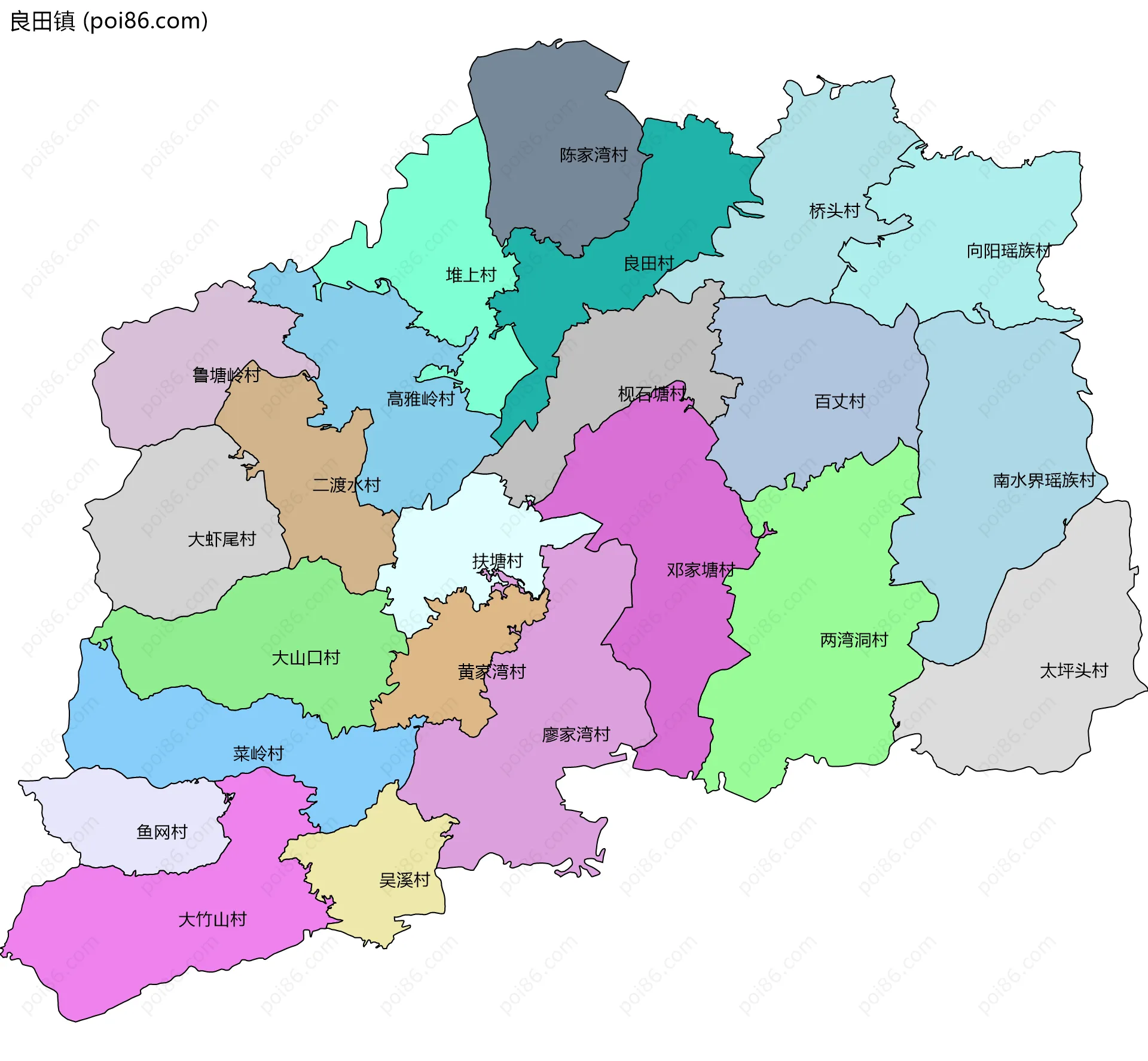 良田镇边界地图(五级行政区划)