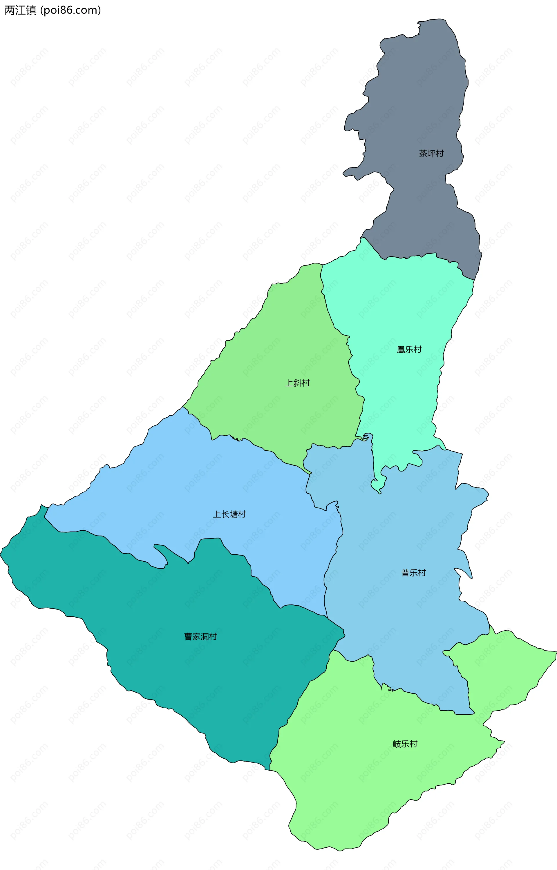 两江镇边界地图(五级行政区划)