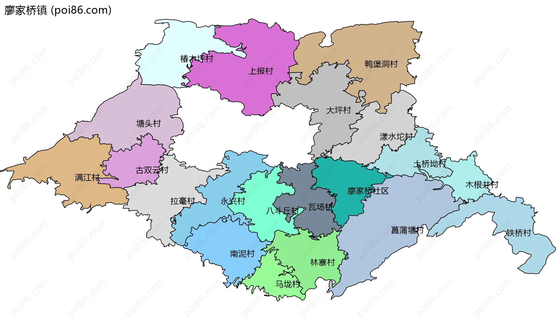 廖家桥镇边界地图(五级行政区划)