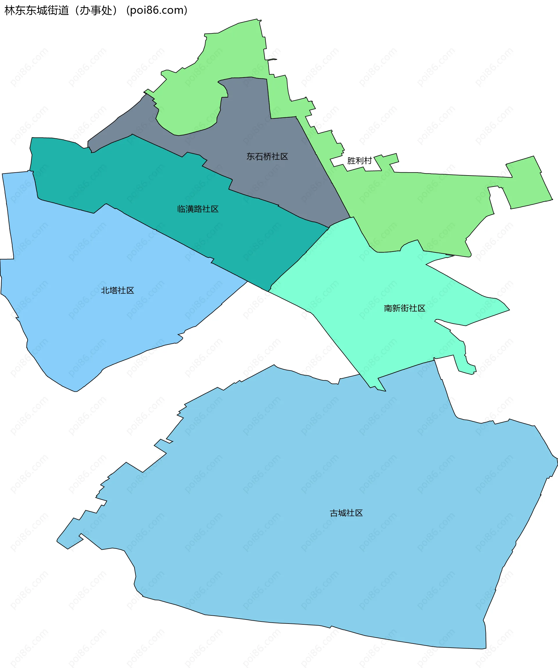 林东东城街道（办事处）边界地图(五级行政区划)