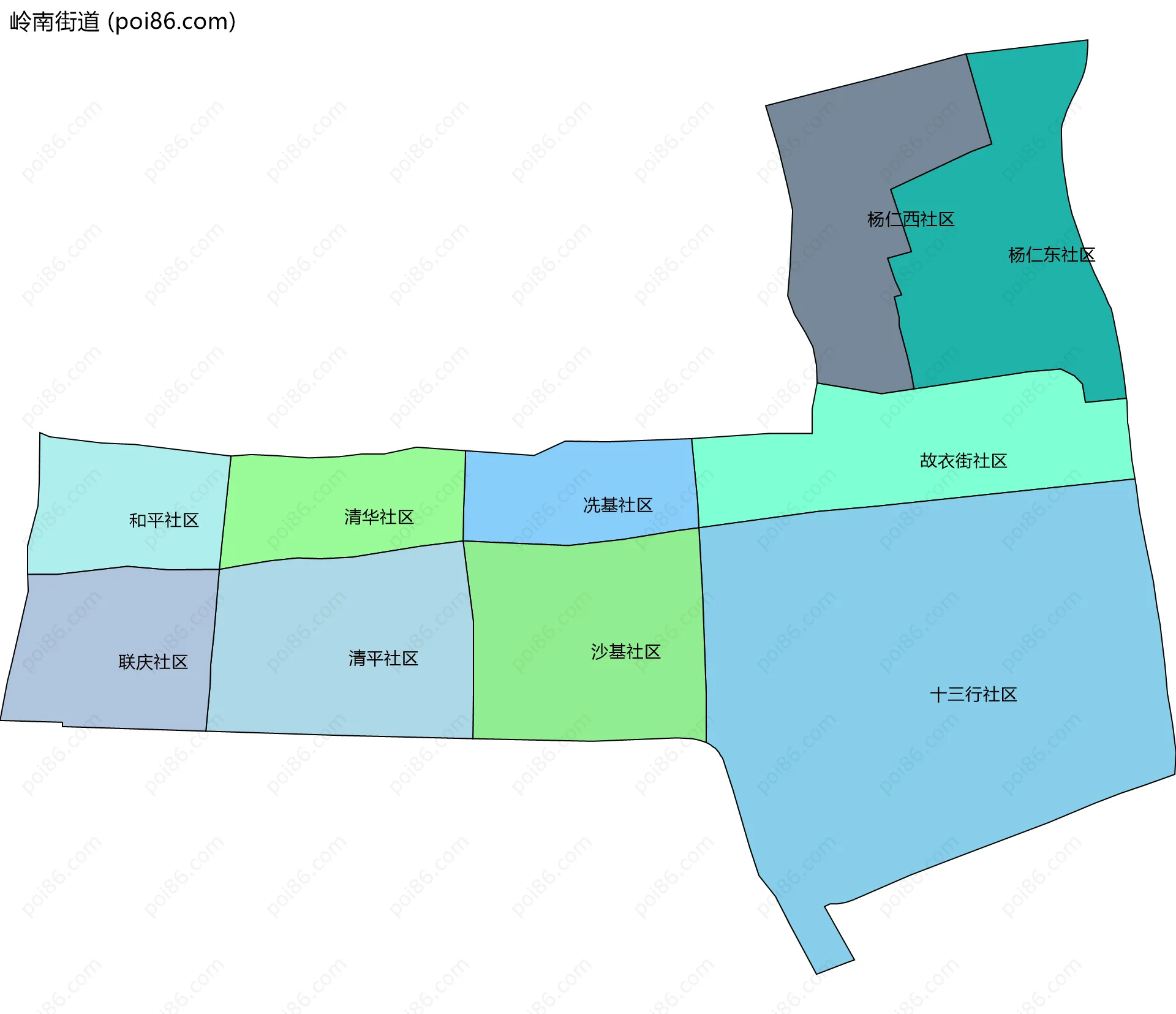 岭南街道边界地图(五级行政区划)