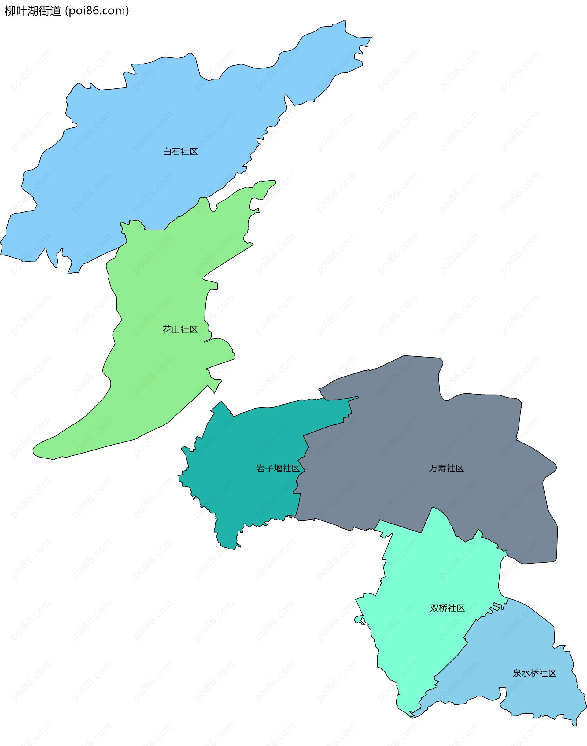 柳叶湖街道边界地图(五级行政区划)