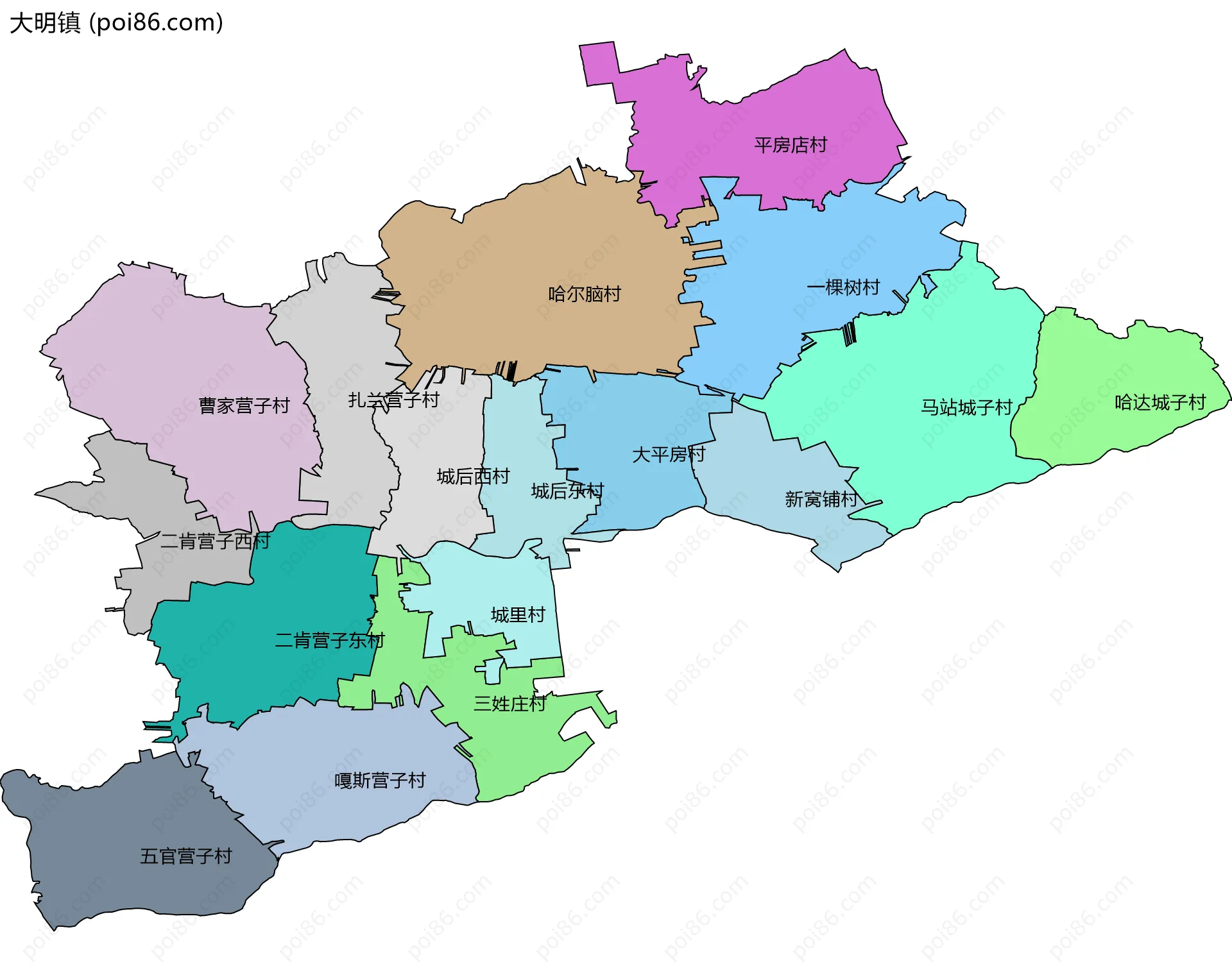 大明镇边界地图(五级行政区划)