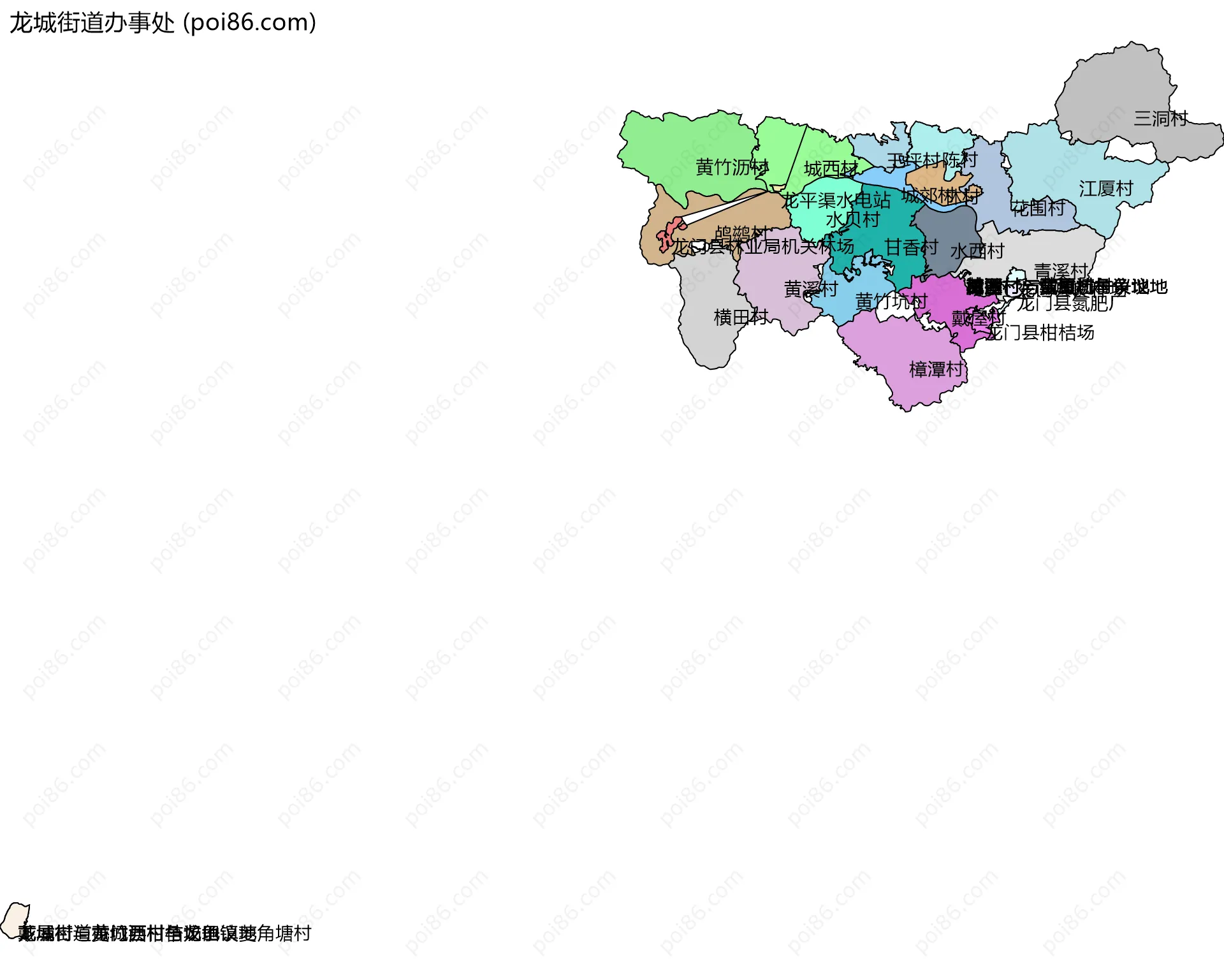 龙城街道办事处边界地图(五级行政区划)