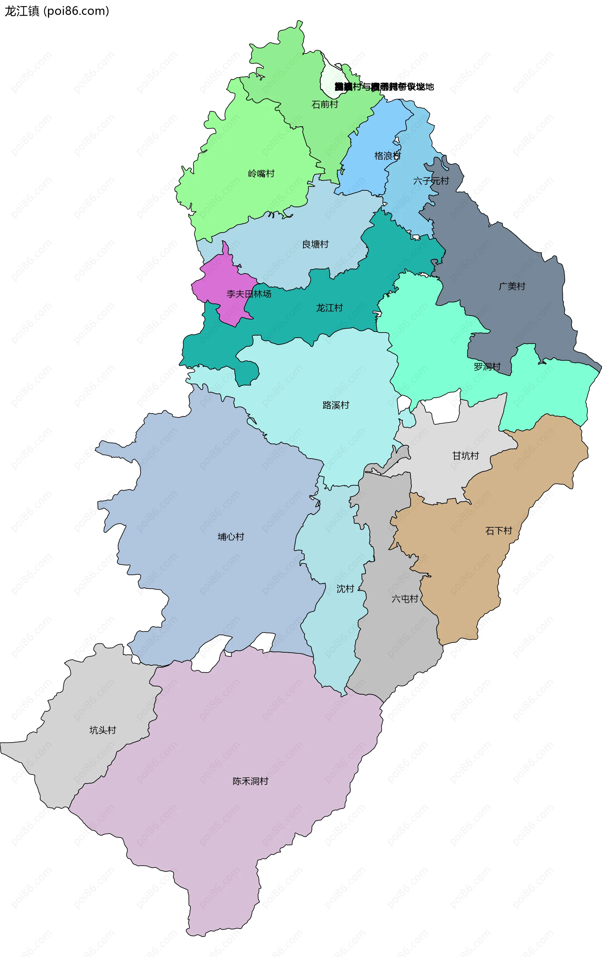 龙江镇边界地图(五级行政区划)