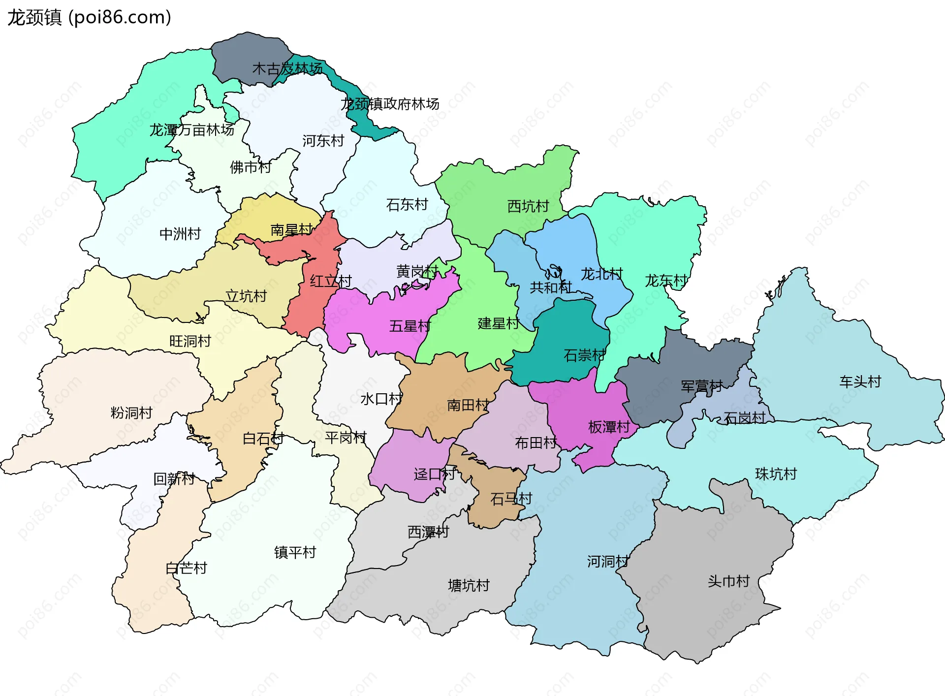 龙颈镇边界地图(五级行政区划)