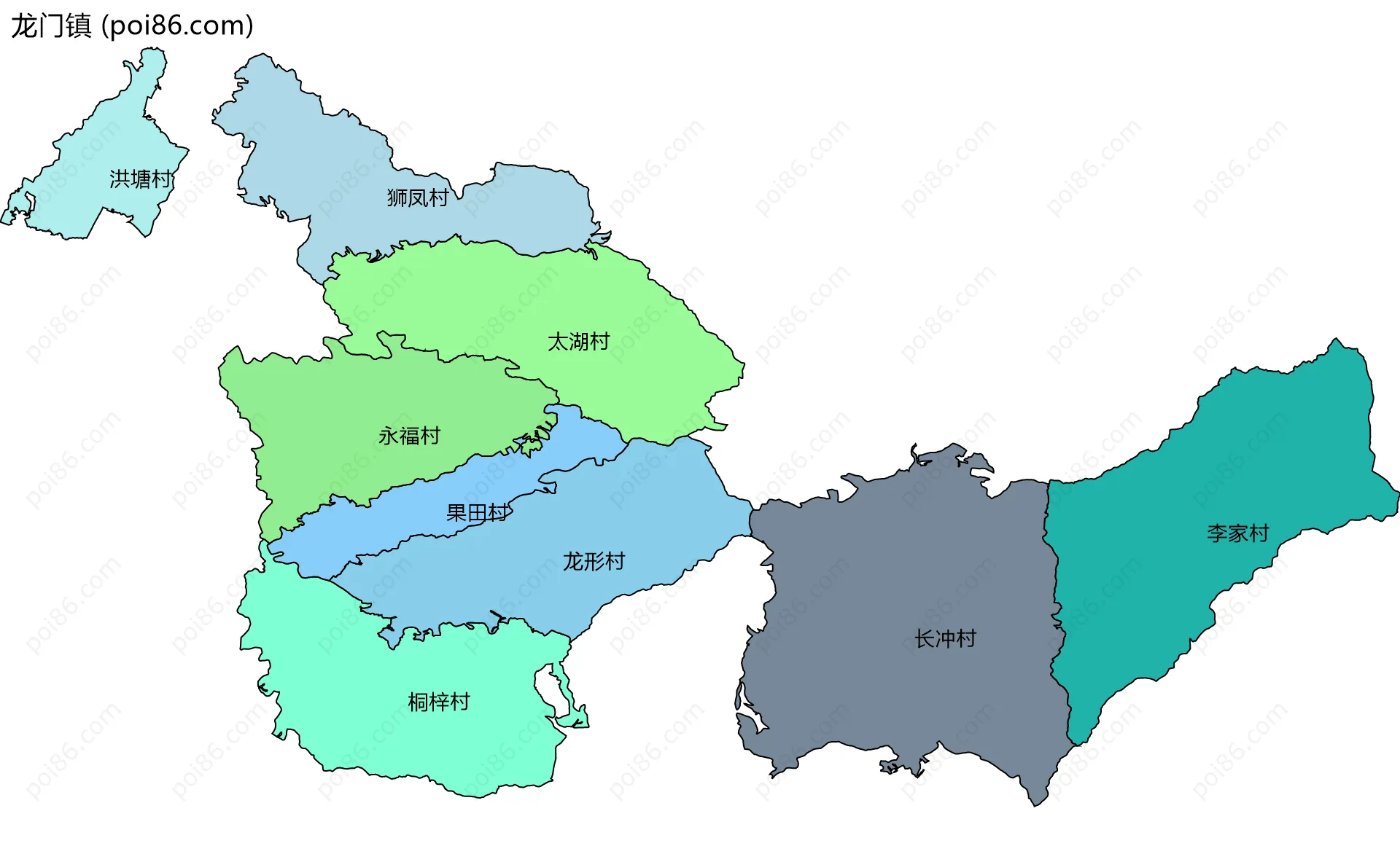 龙门镇边界地图(五级行政区划)