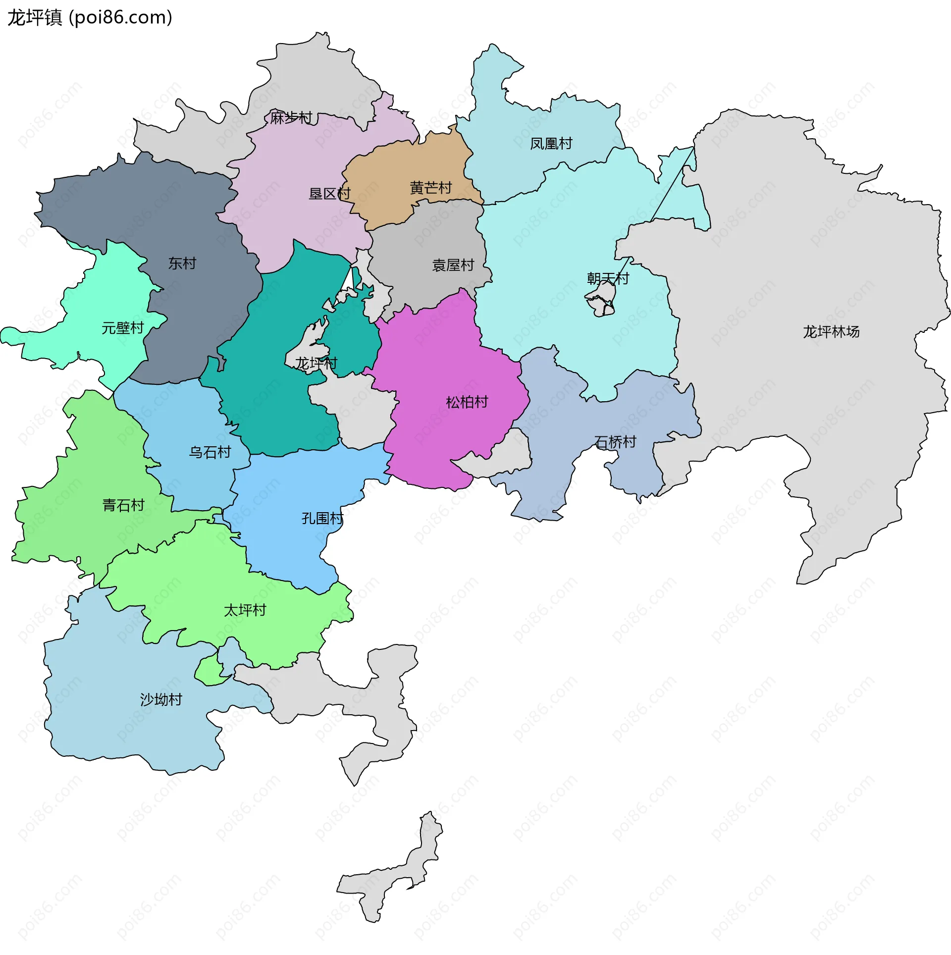 龙坪镇边界地图(五级行政区划)