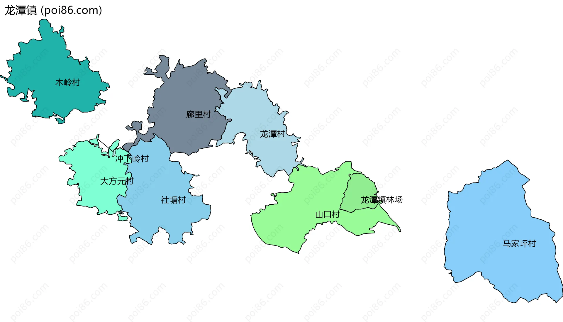 龙潭镇边界地图(五级行政区划)