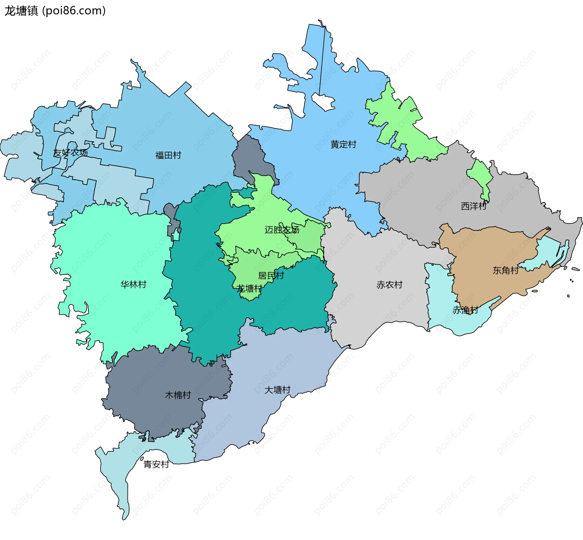 龙塘镇边界地图(五级行政区划)