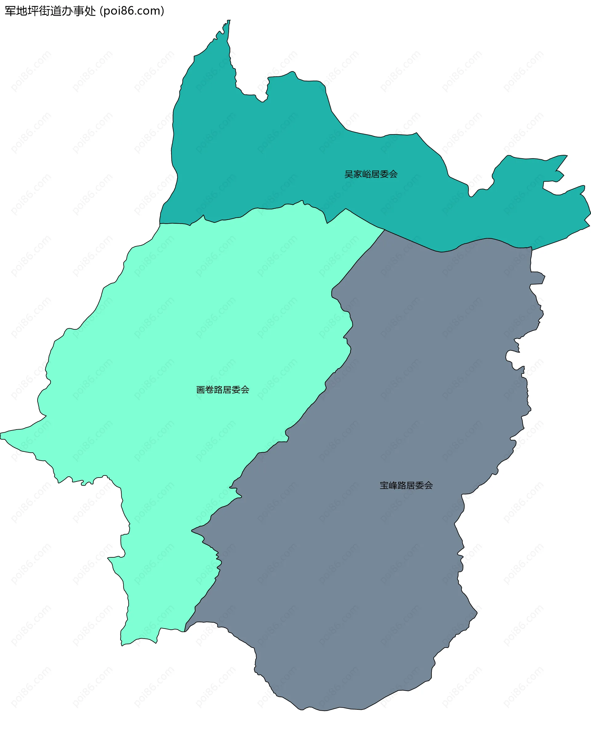 军地坪街道办事处边界地图(五级行政区划)