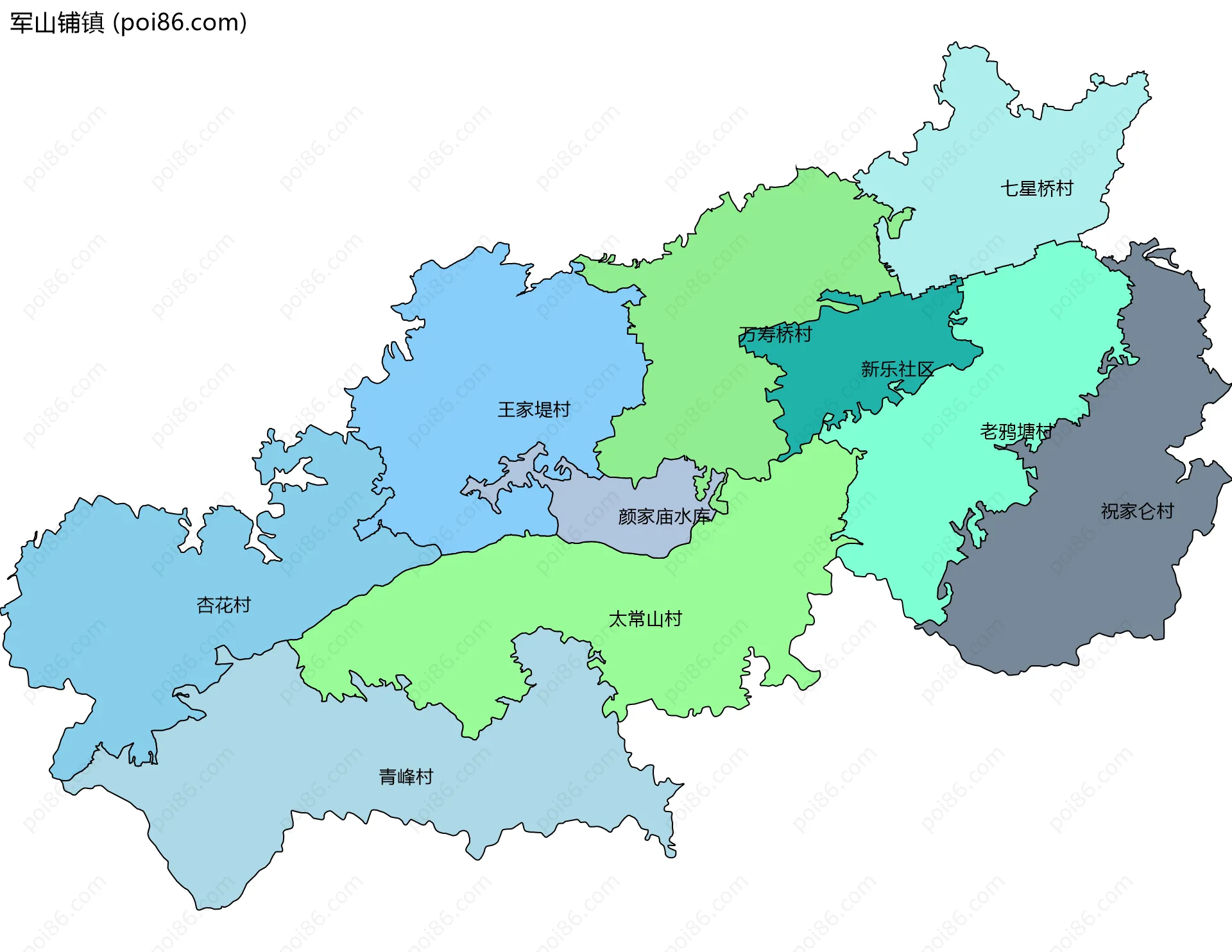 军山铺镇边界地图(五级行政区划)