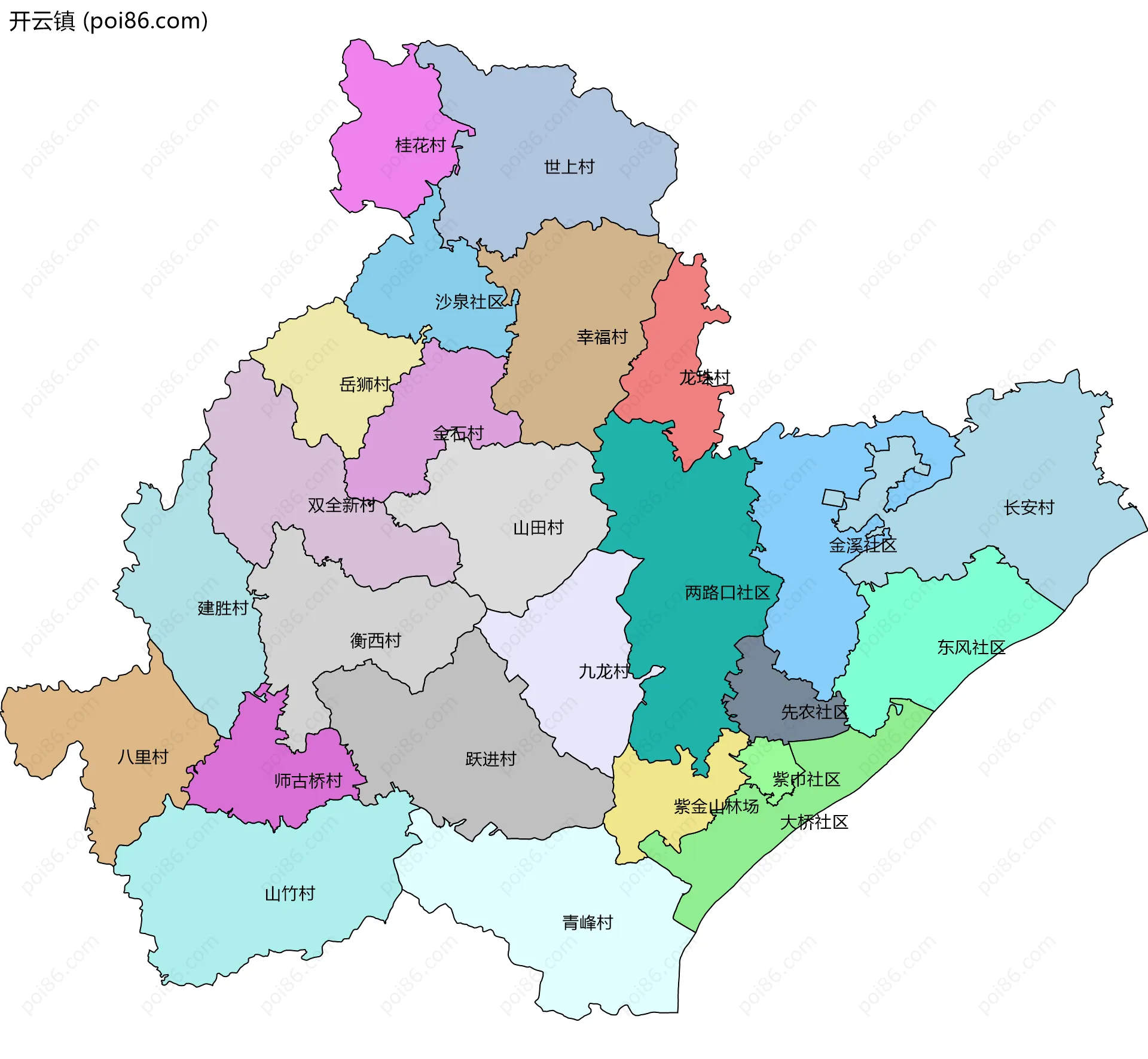 开云镇边界地图(五级行政区划)