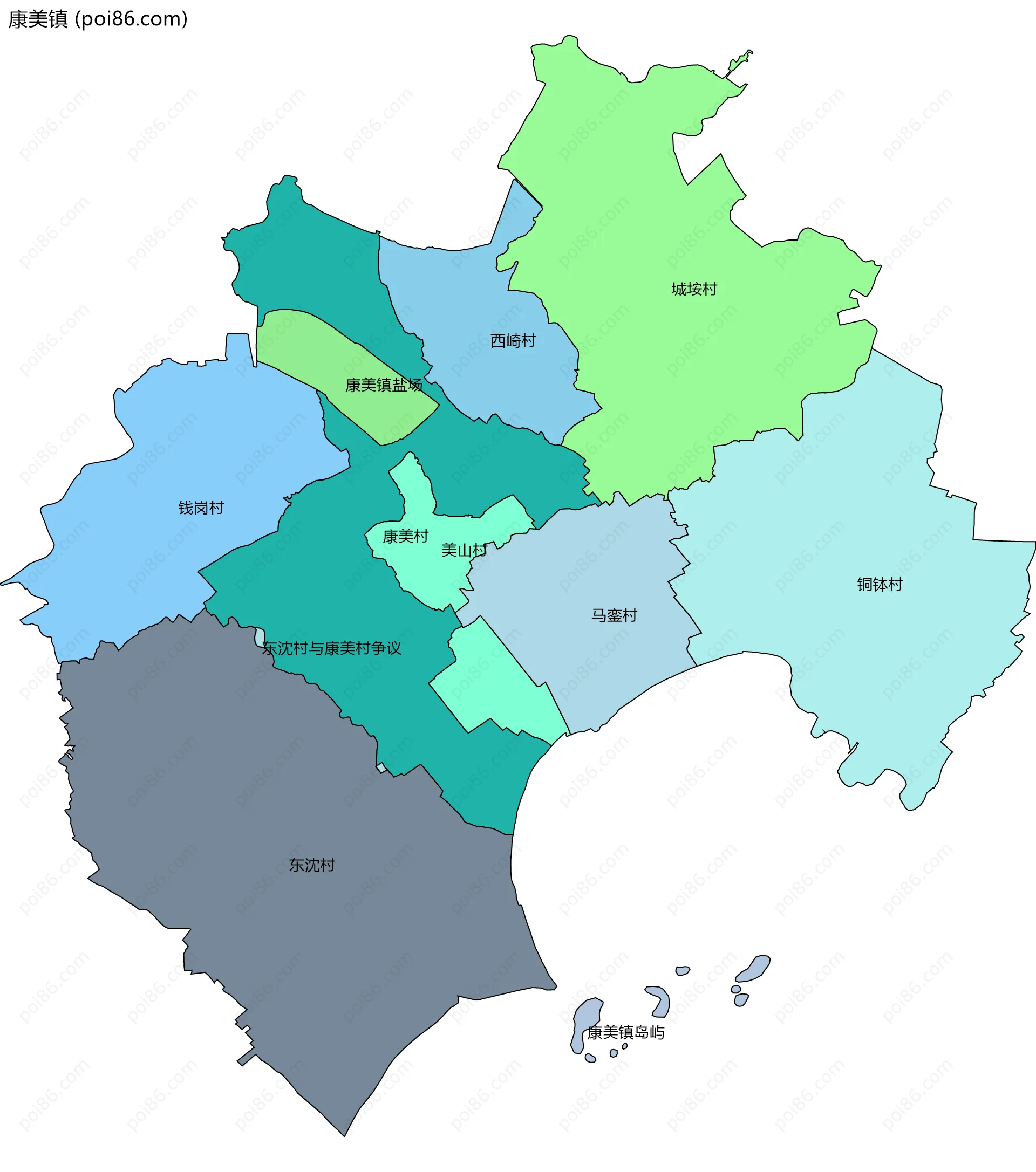 康美镇边界地图(五级行政区划)