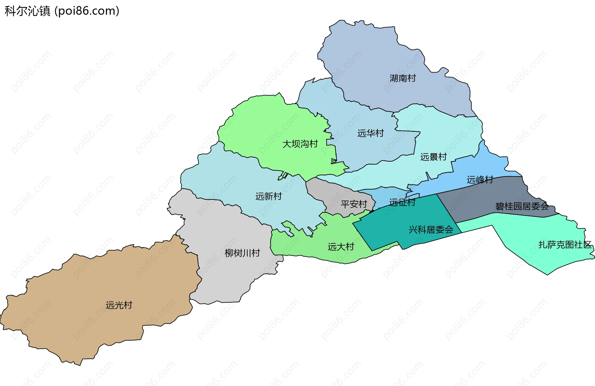 科尔沁镇边界地图(五级行政区划)