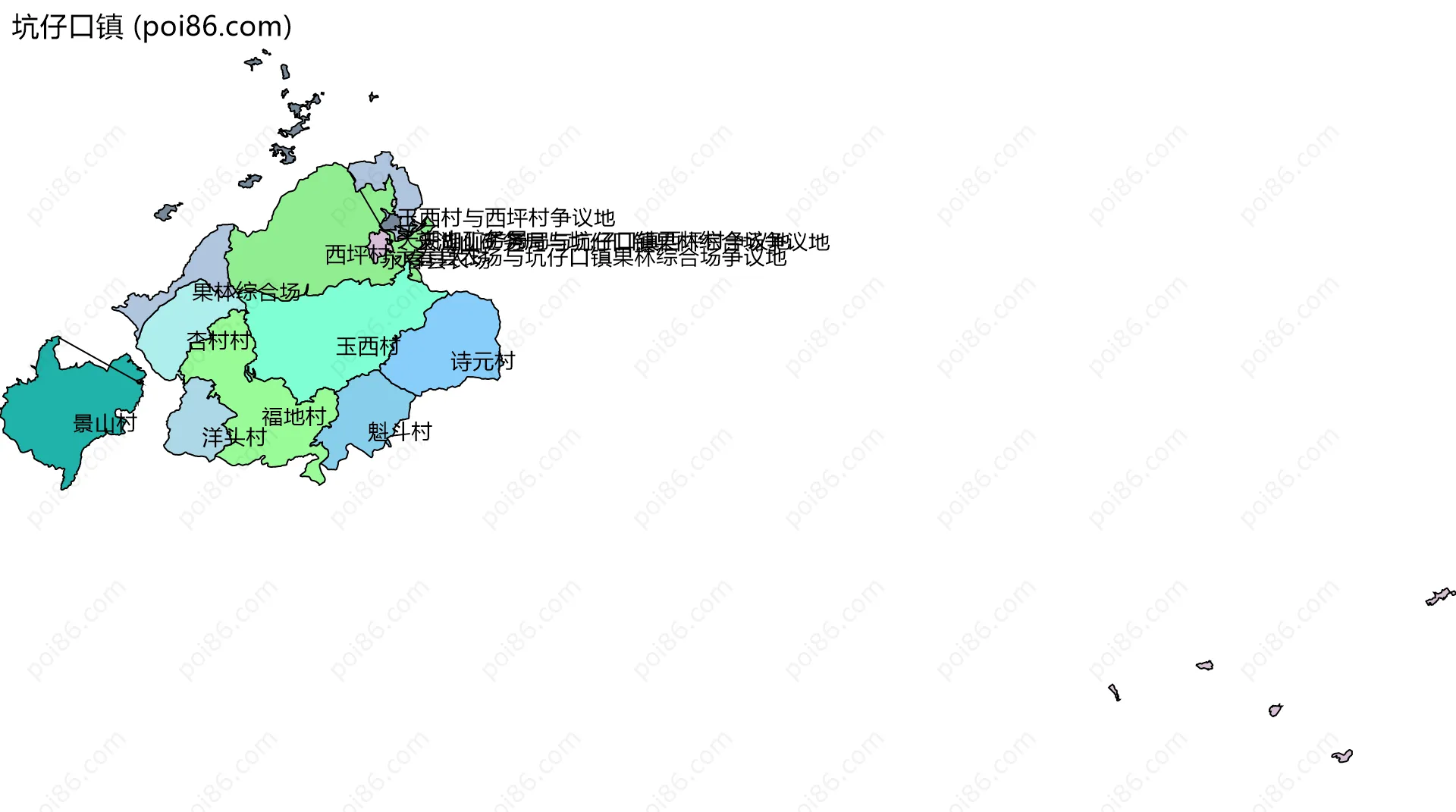 坑仔口镇边界地图(五级行政区划)