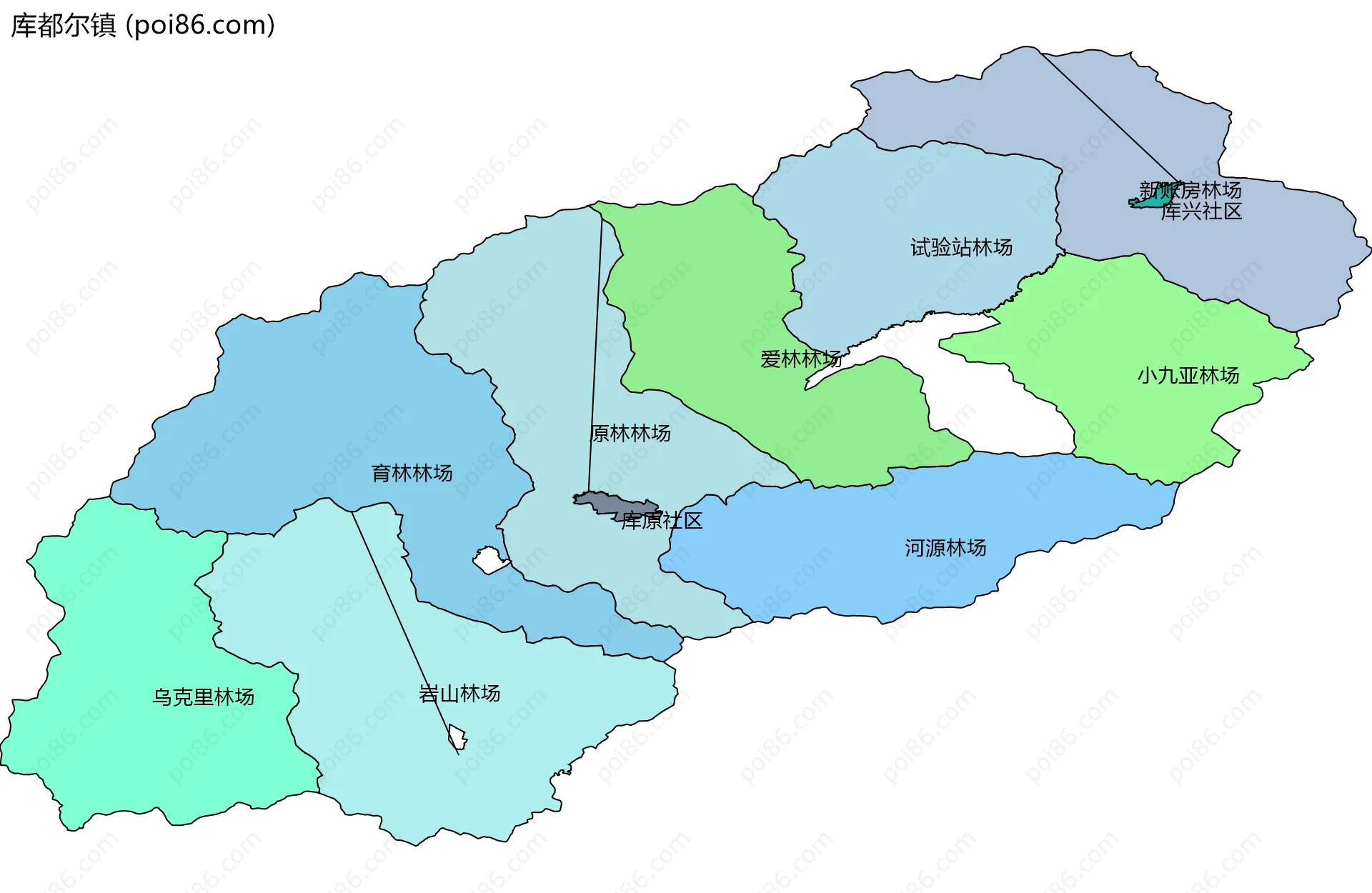 库都尔镇边界地图(五级行政区划)