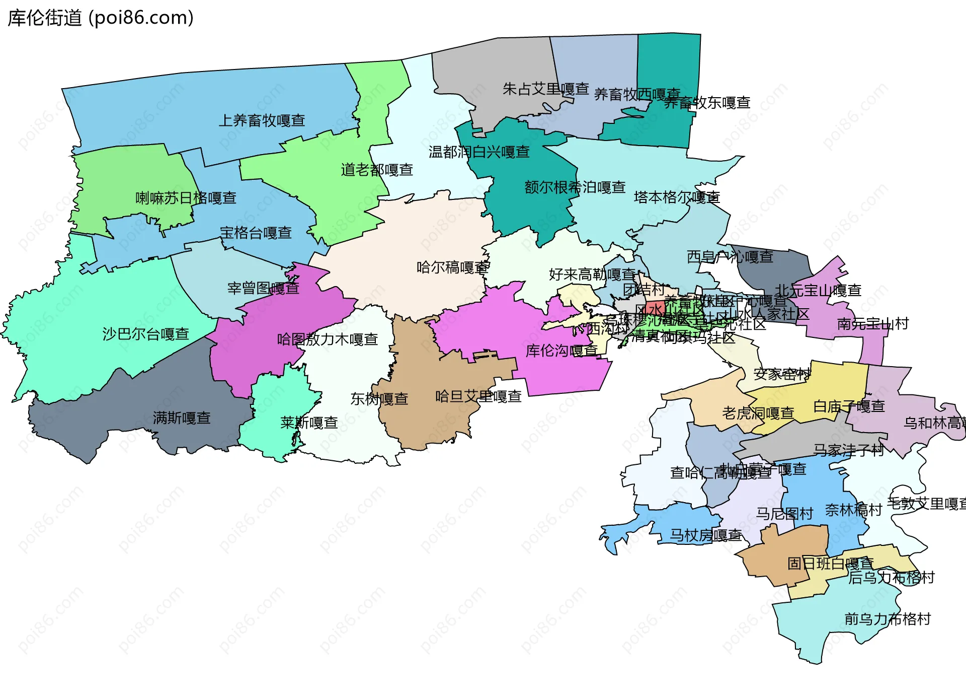 库伦街道边界地图(五级行政区划)