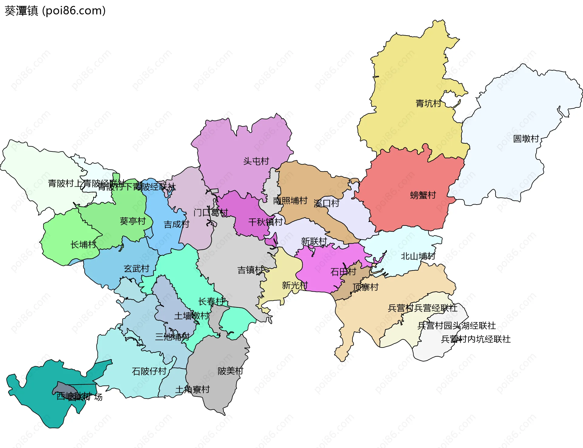 葵潭镇边界地图(五级行政区划)