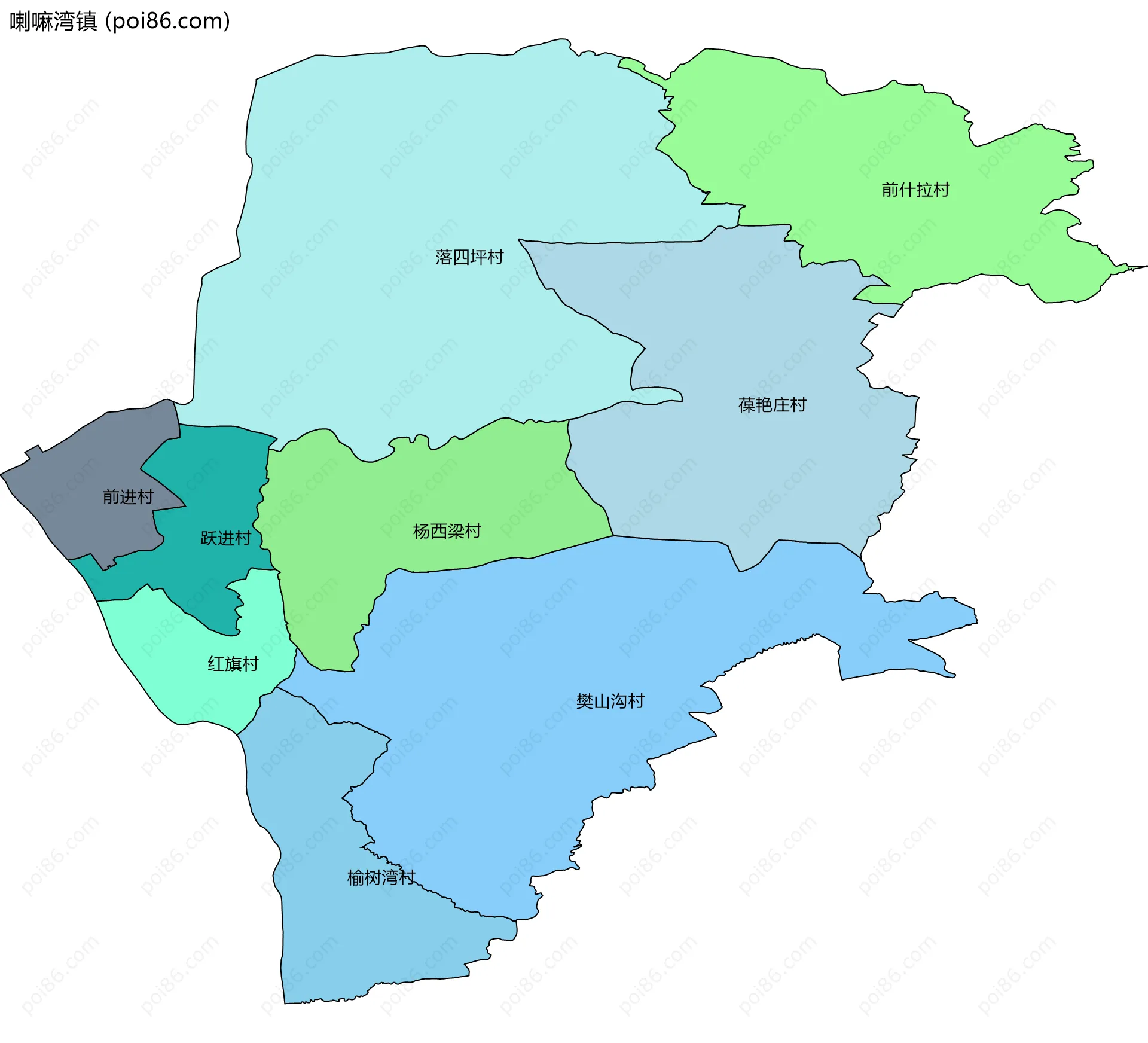 喇嘛湾镇边界地图(五级行政区划)