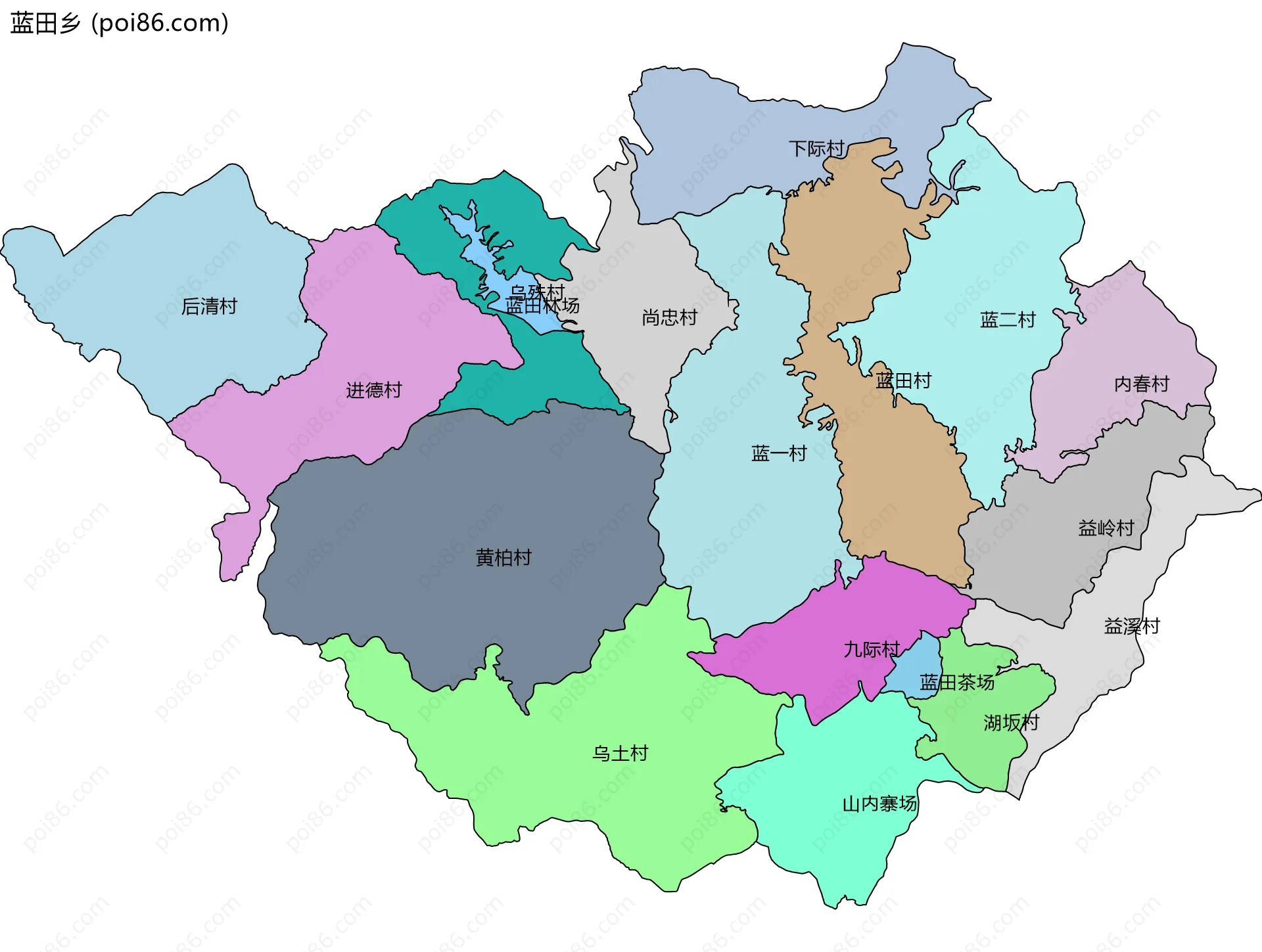 蓝田乡边界地图(五级行政区划)