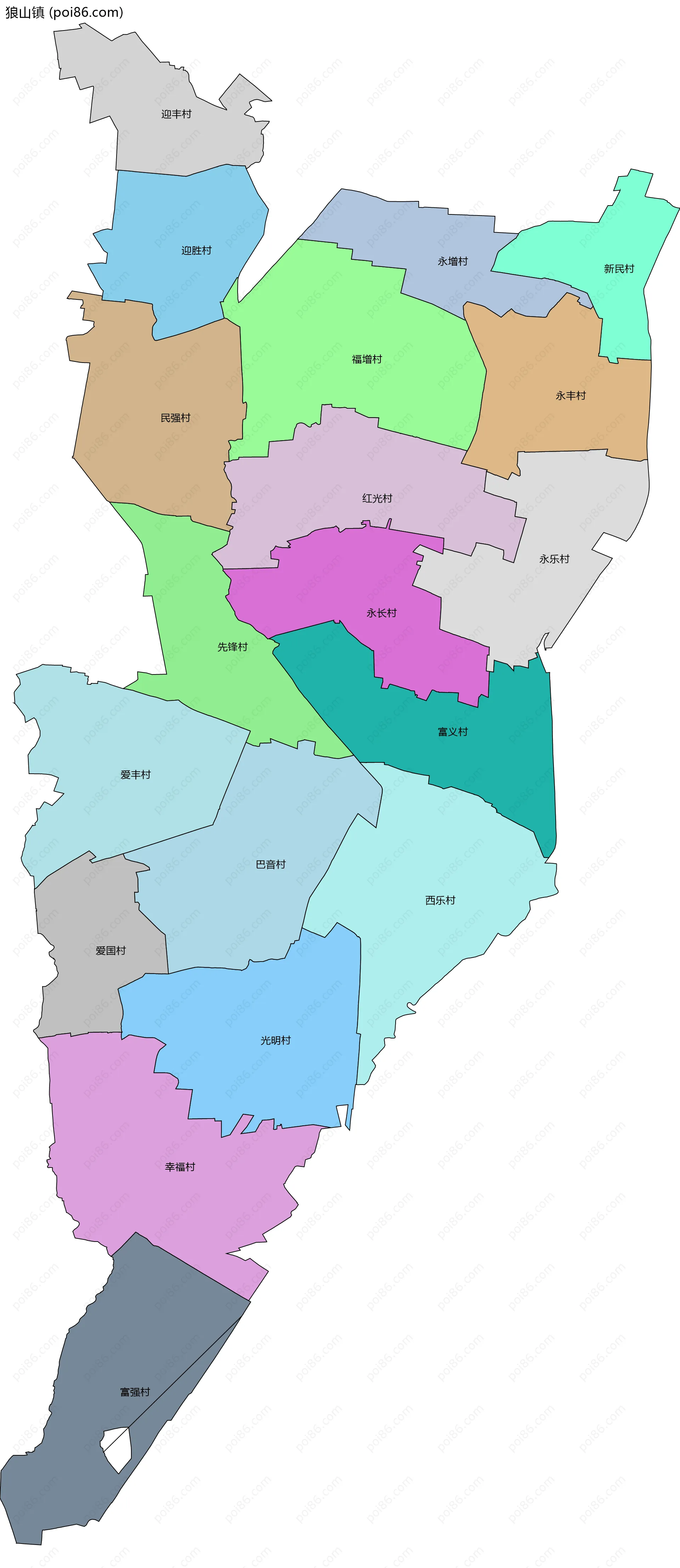 狼山镇边界地图(五级行政区划)