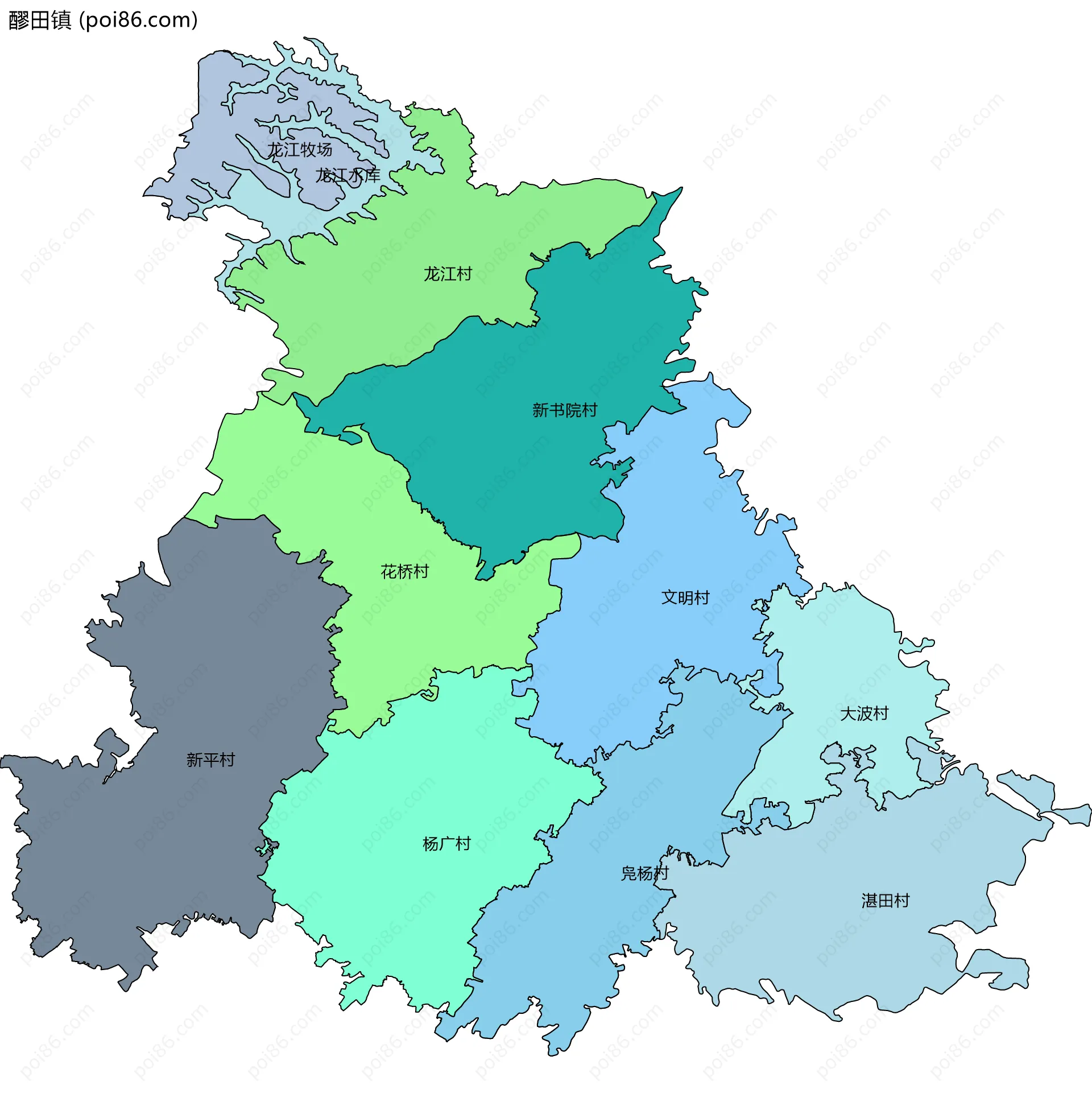 醪田镇边界地图(五级行政区划)