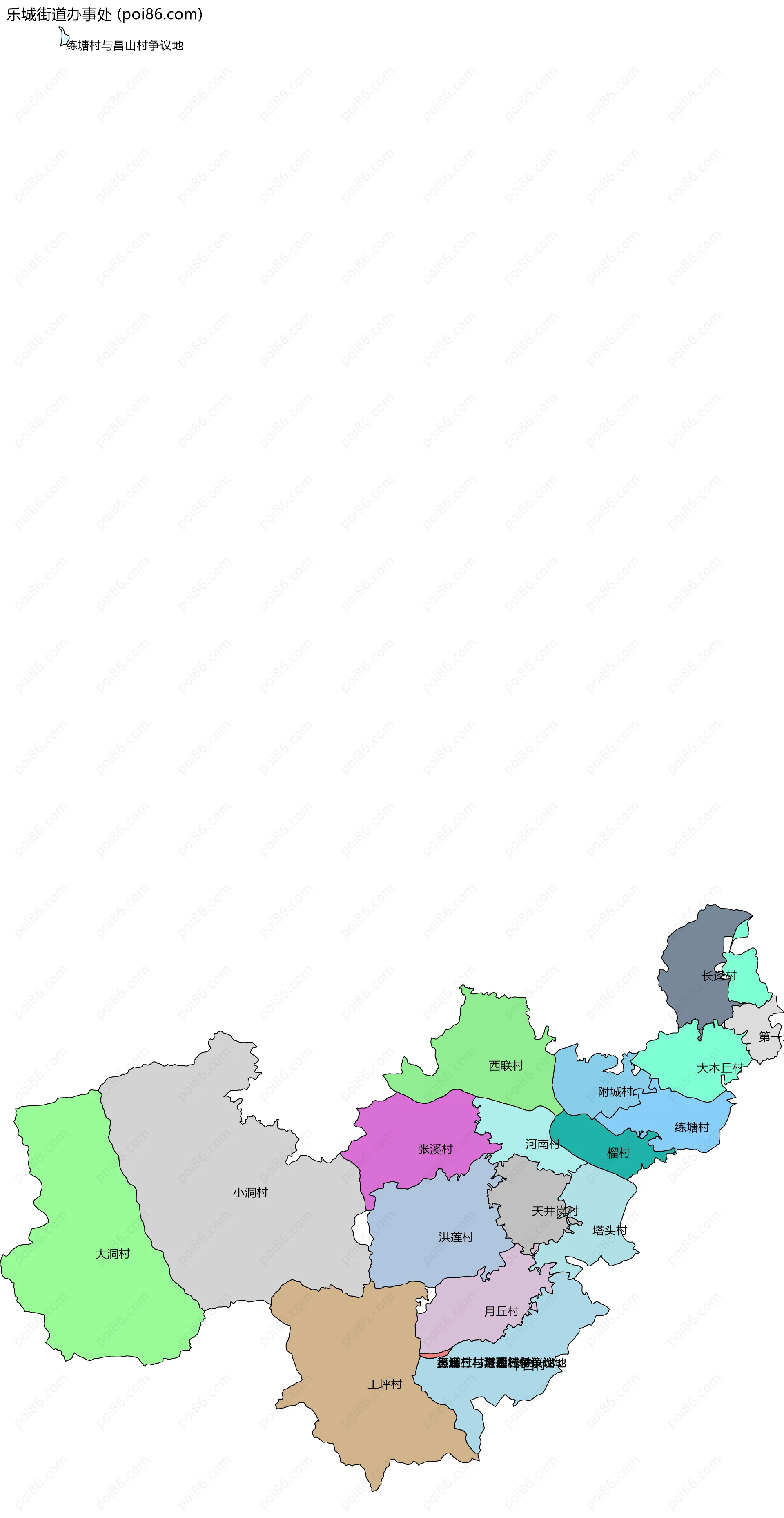 乐城街道办事处边界地图(五级行政区划)