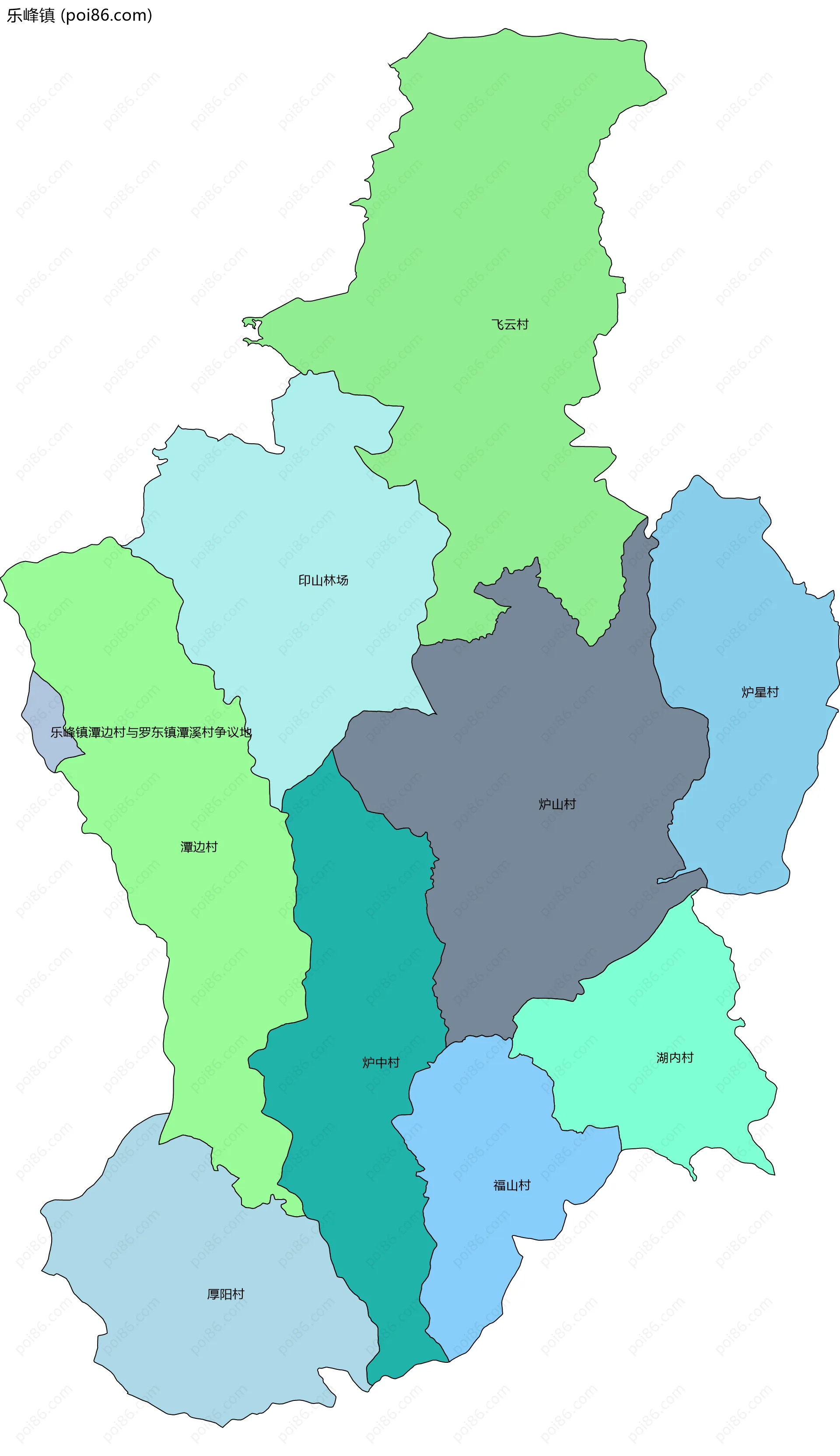 乐峰镇边界地图(五级行政区划)