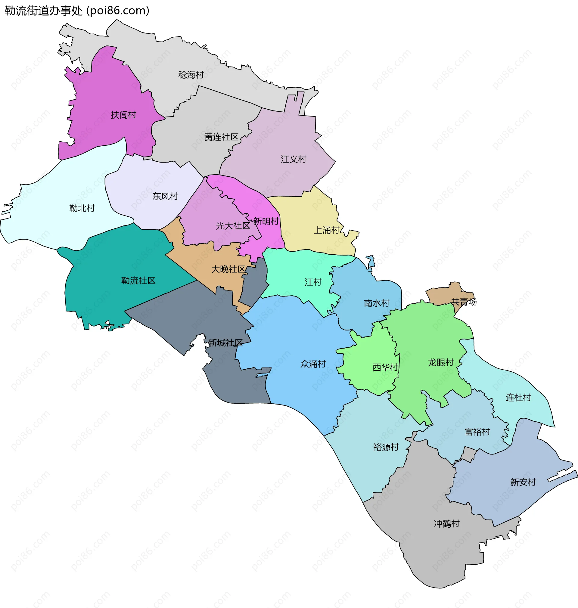 勒流街道办事处边界地图(五级行政区划)