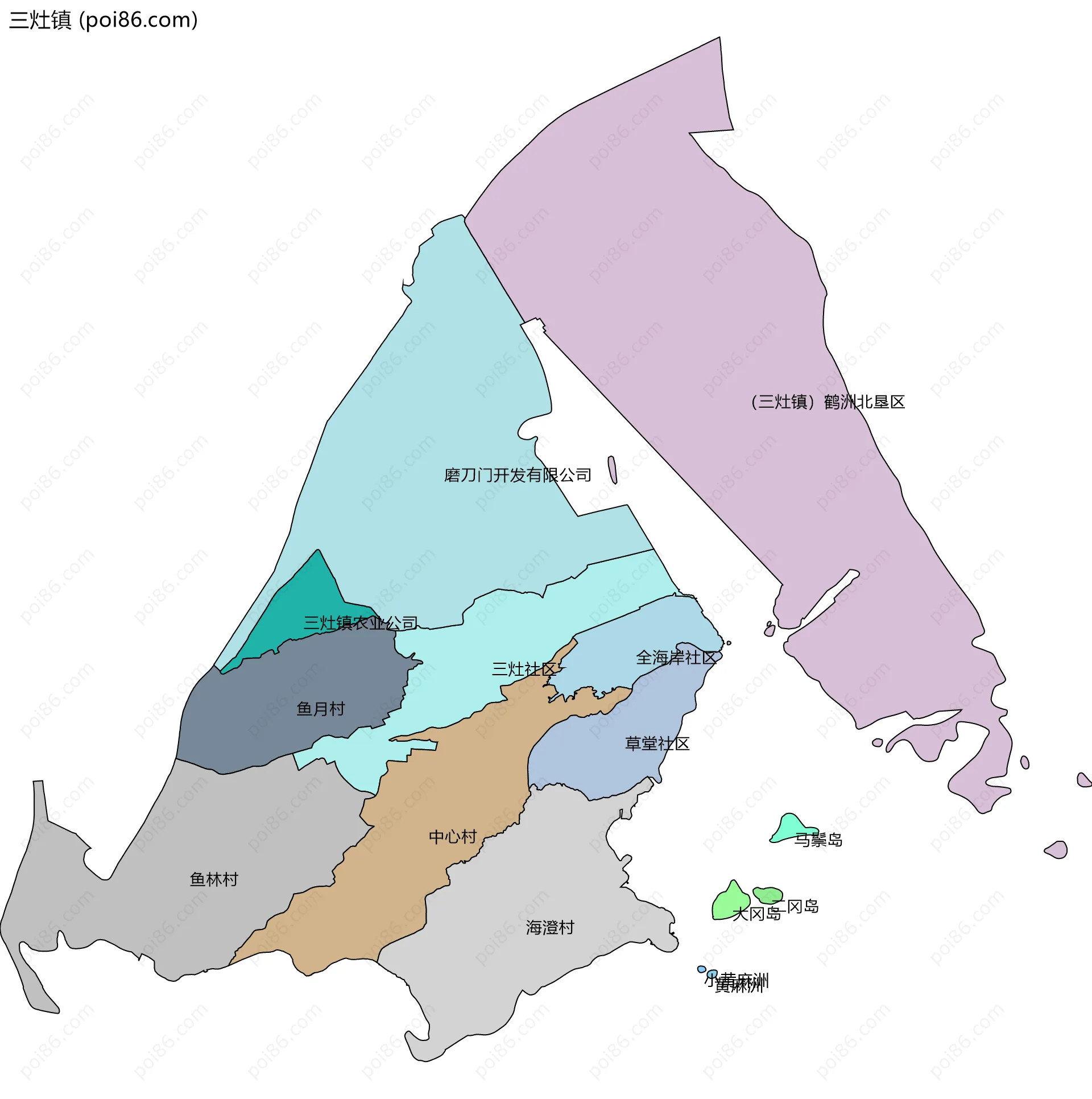 三灶镇边界地图(五级行政区划)