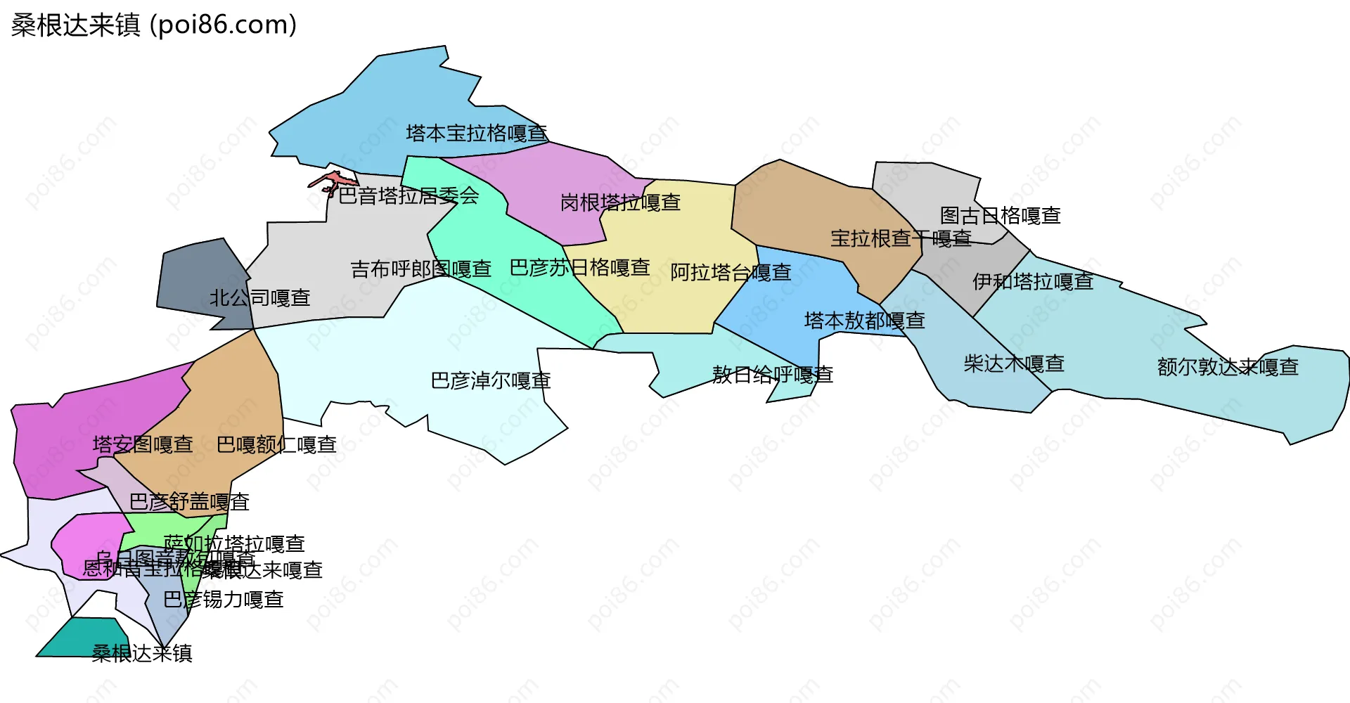 桑根达来镇边界地图(五级行政区划)
