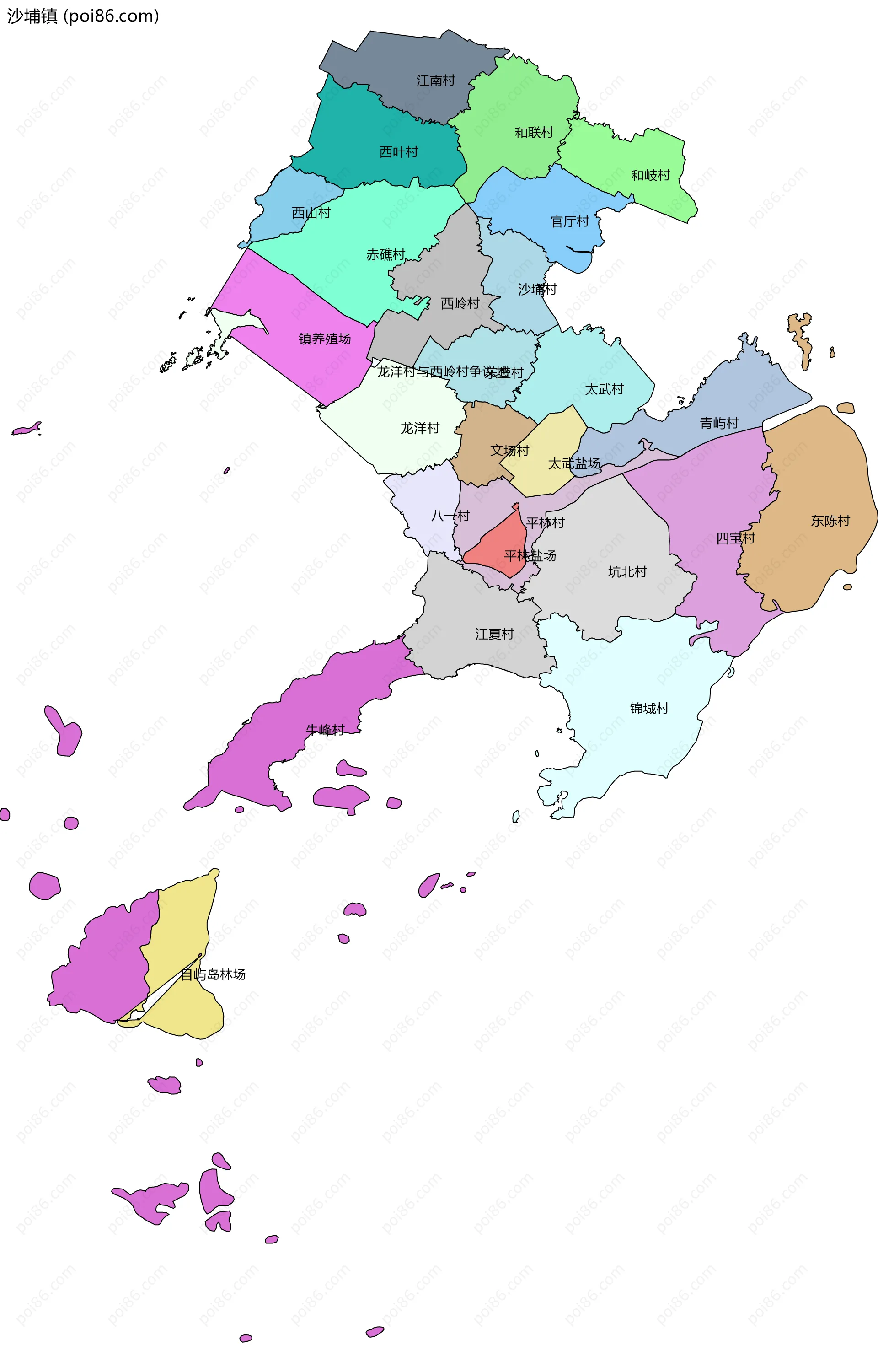 沙埔镇边界地图(五级行政区划)