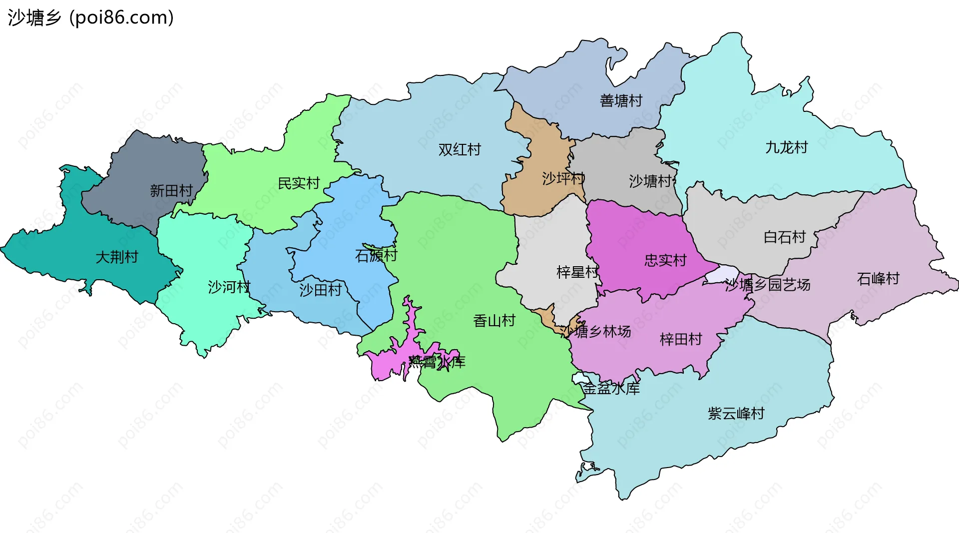 沙塘乡边界地图(五级行政区划)