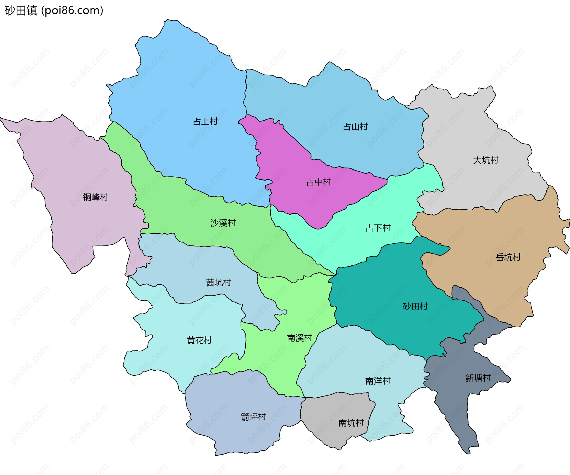 砂田镇边界地图(五级行政区划)
