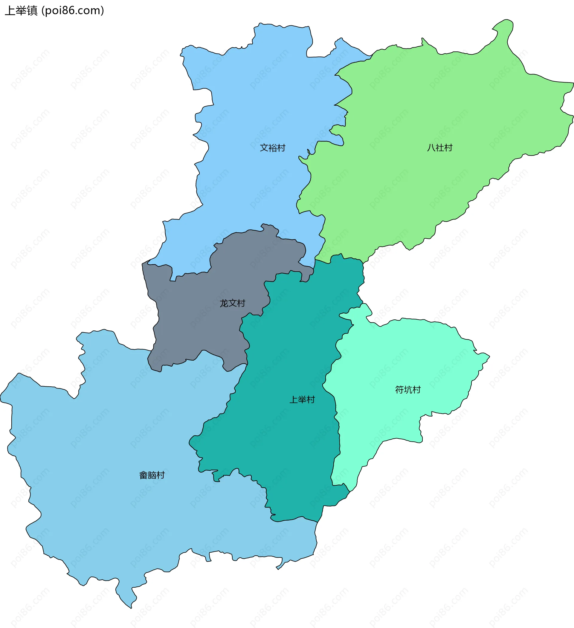 上举镇边界地图(五级行政区划)
