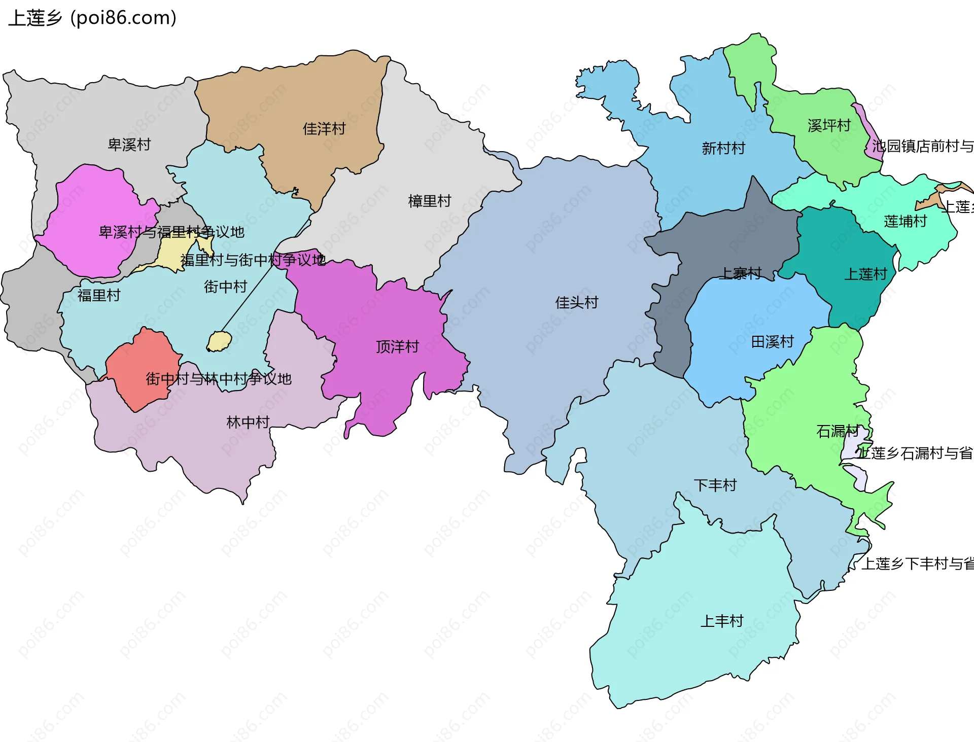 上莲乡边界地图(五级行政区划)