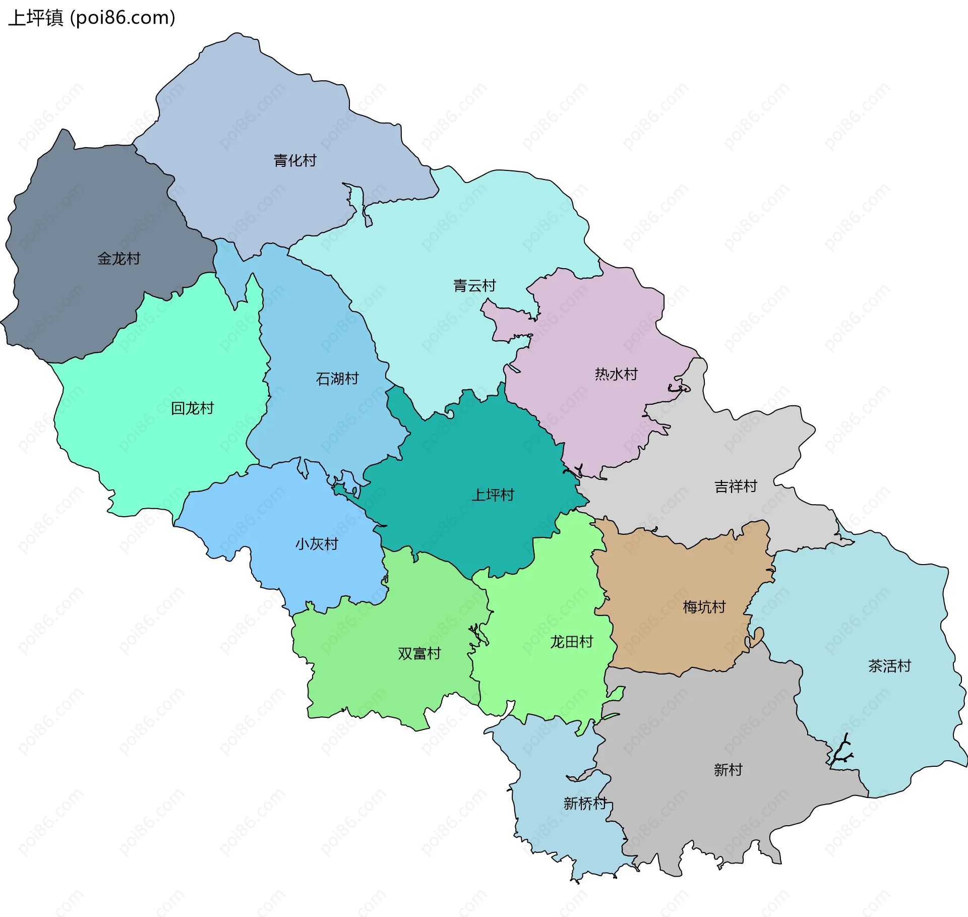 上坪镇边界地图(五级行政区划)