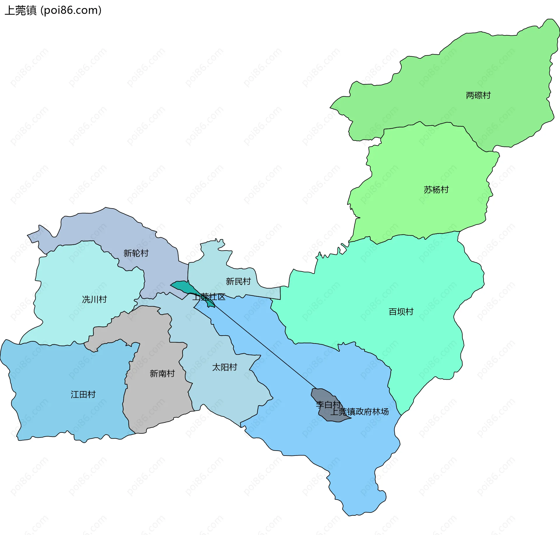 上莞镇边界地图(五级行政区划)
