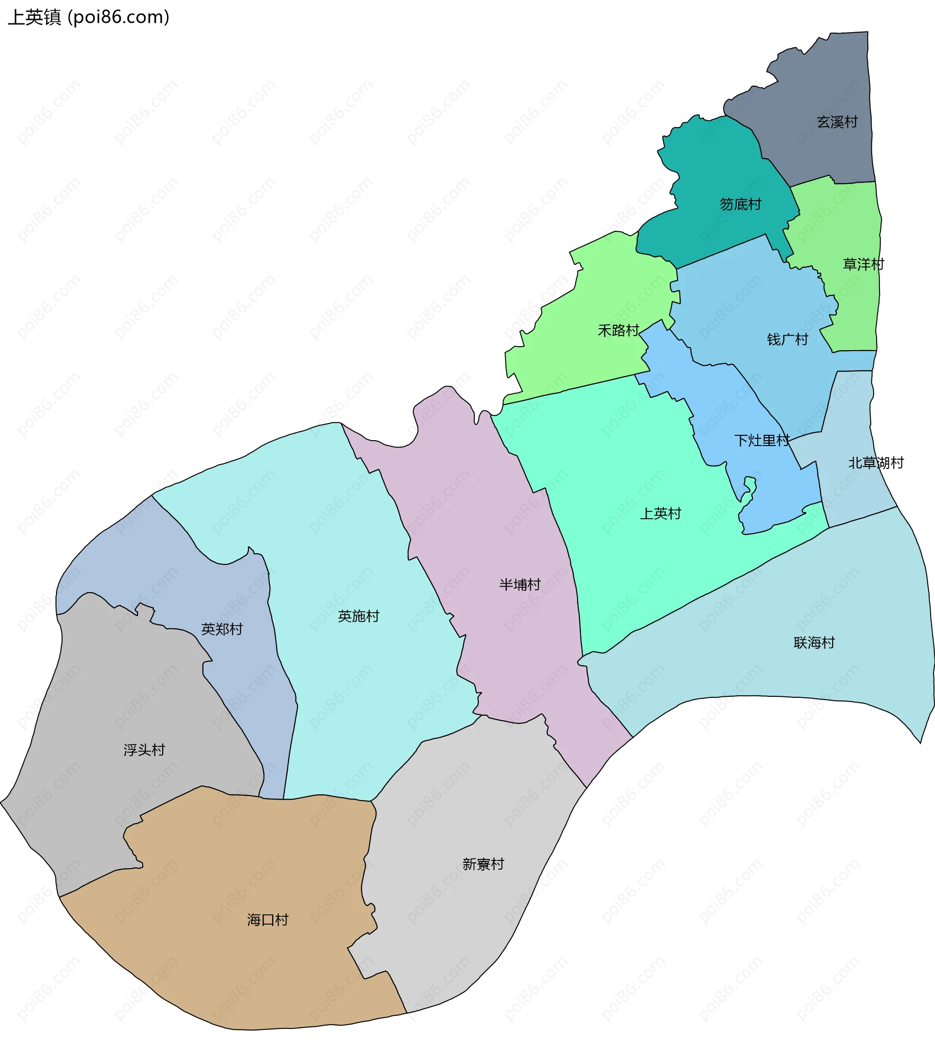 上英镇边界地图(五级行政区划)