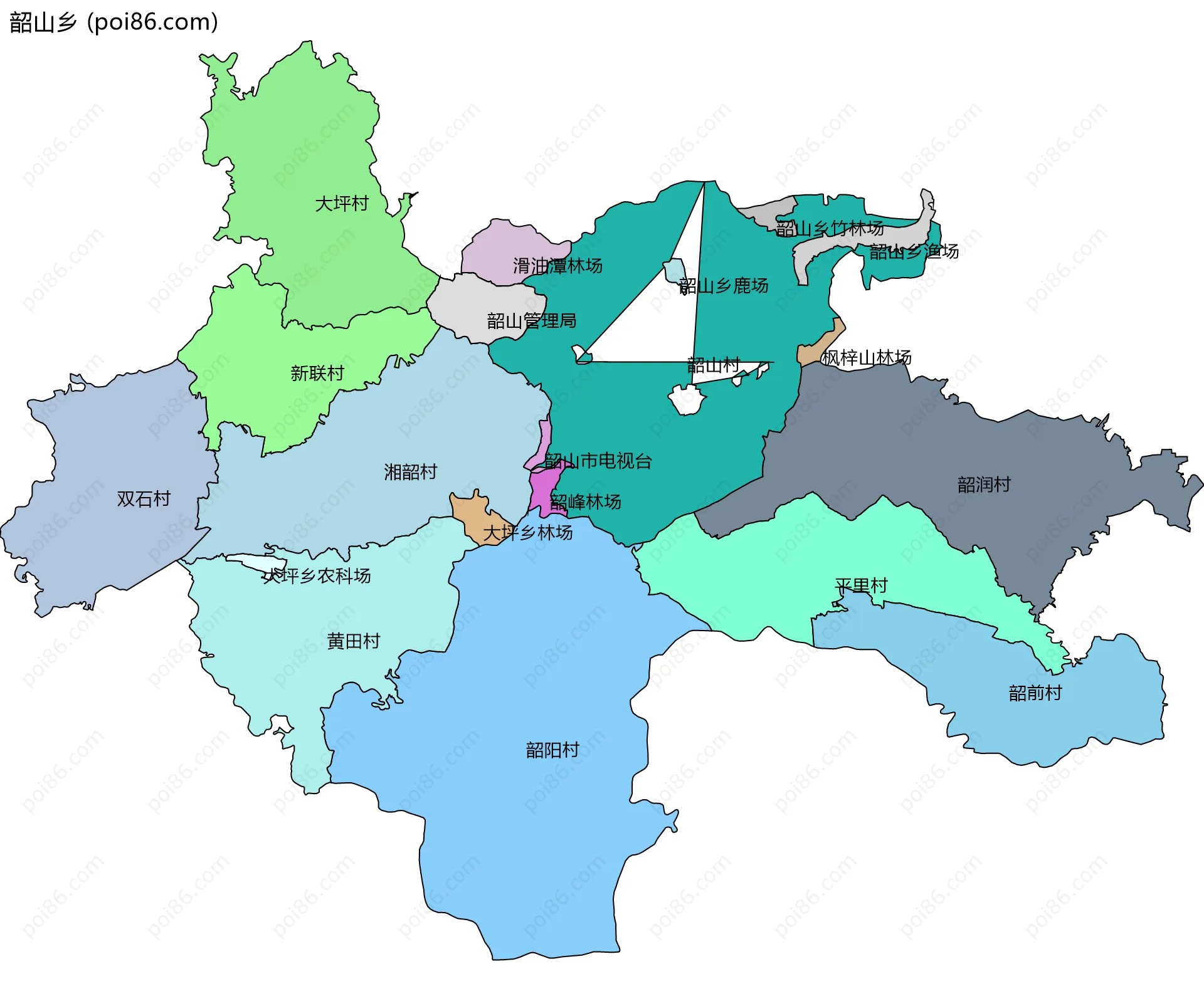 韶山乡边界地图(五级行政区划)
