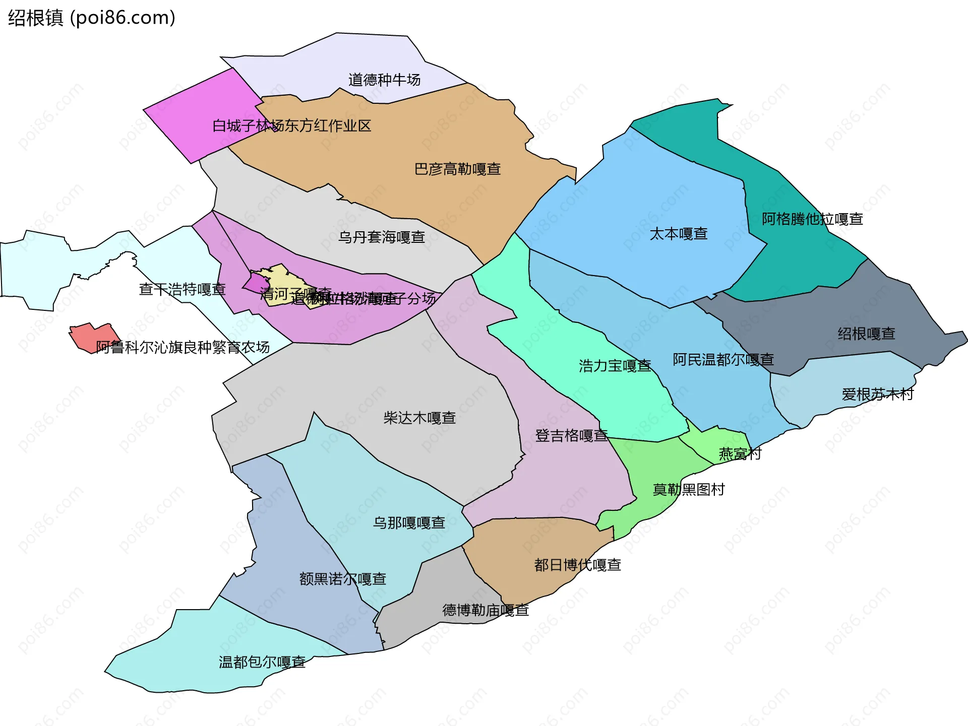 绍根镇边界地图(五级行政区划)