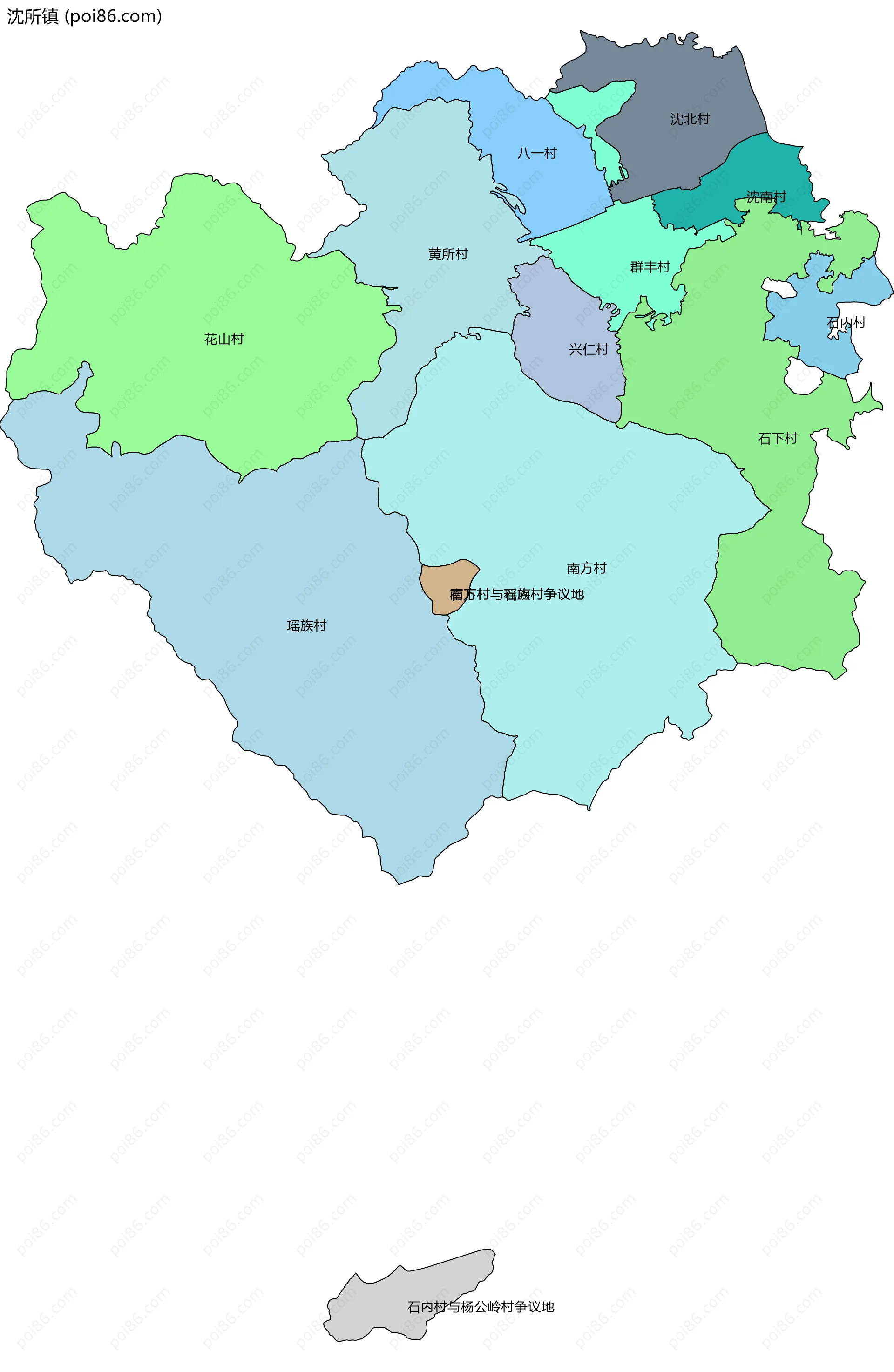 沈所镇边界地图(五级行政区划)